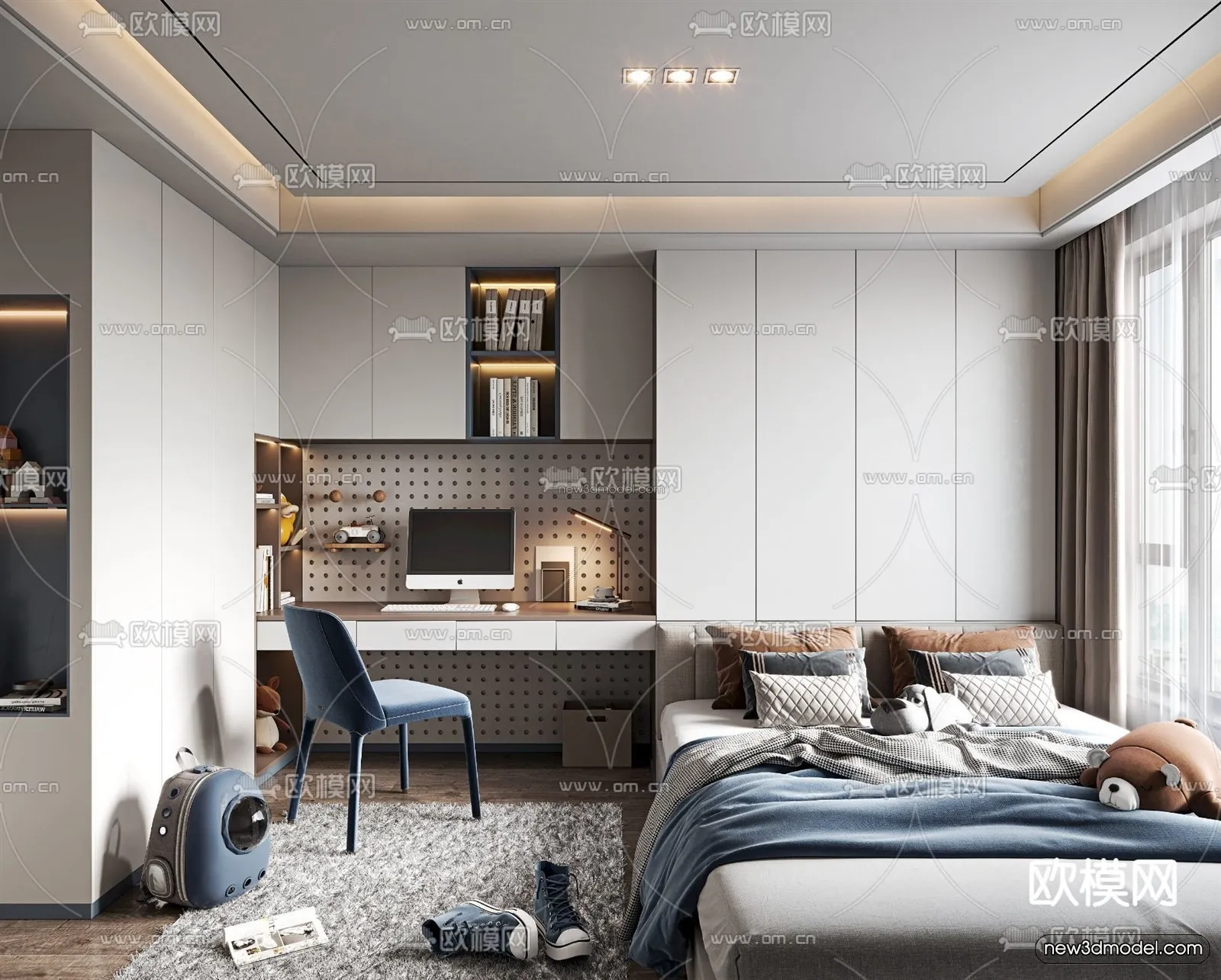 Modern Style Interior 3D Blocks - Bedroom 3D Model - 212