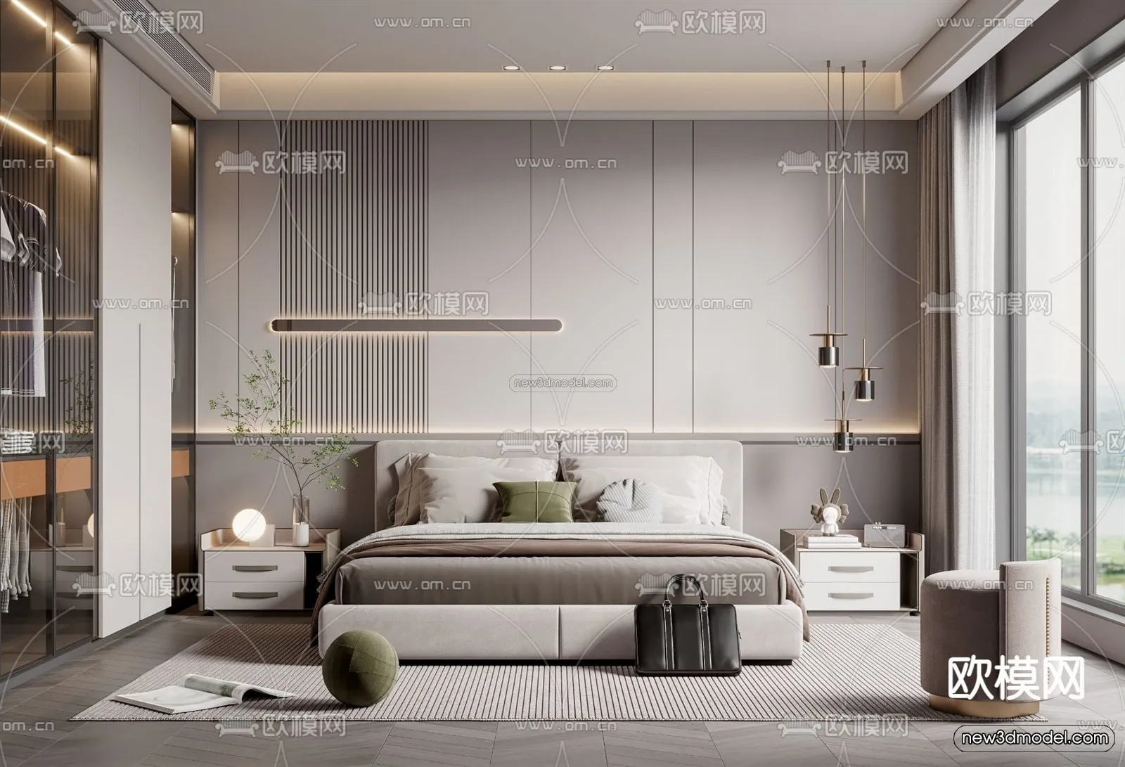 Modern Style Interior 3D Blocks - Bedroom 3D Model - 214
