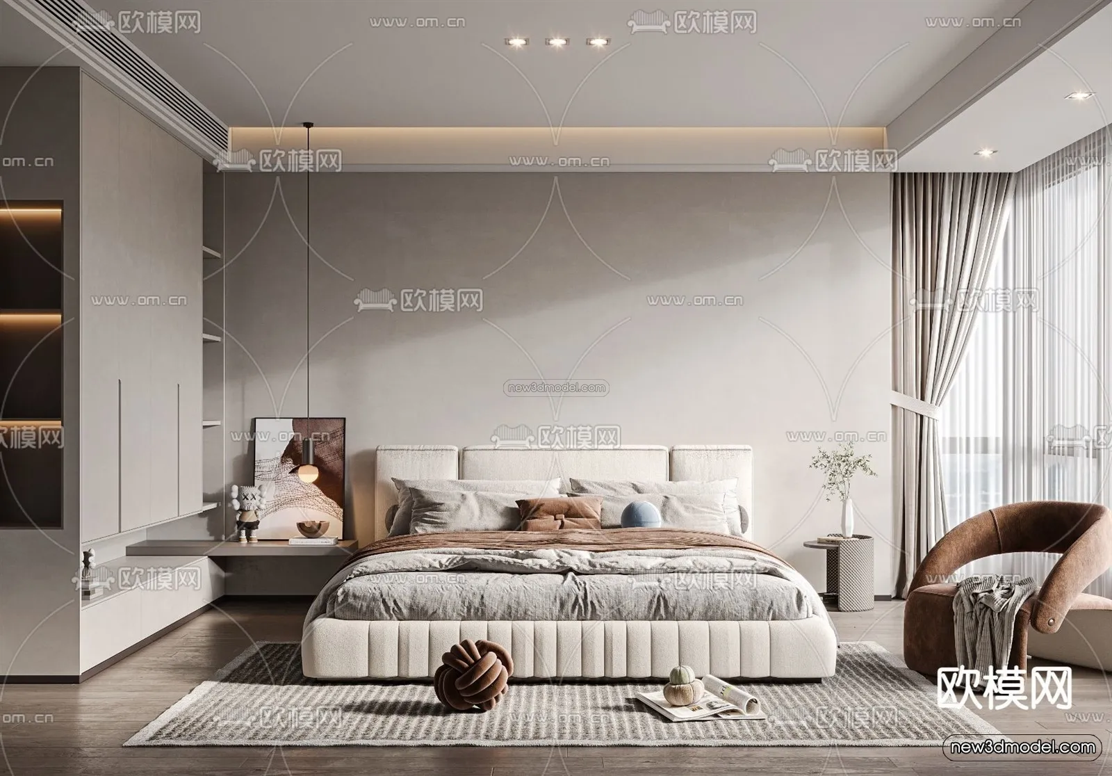 Modern Style Interior 3D Blocks - Bedroom 3D Model - 215