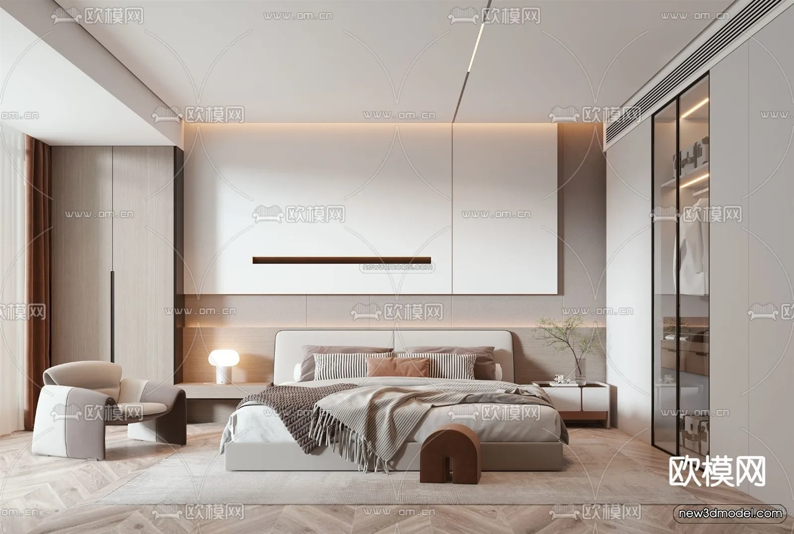 Modern Style Interior 3D Blocks - Bedroom 3D Model - 216