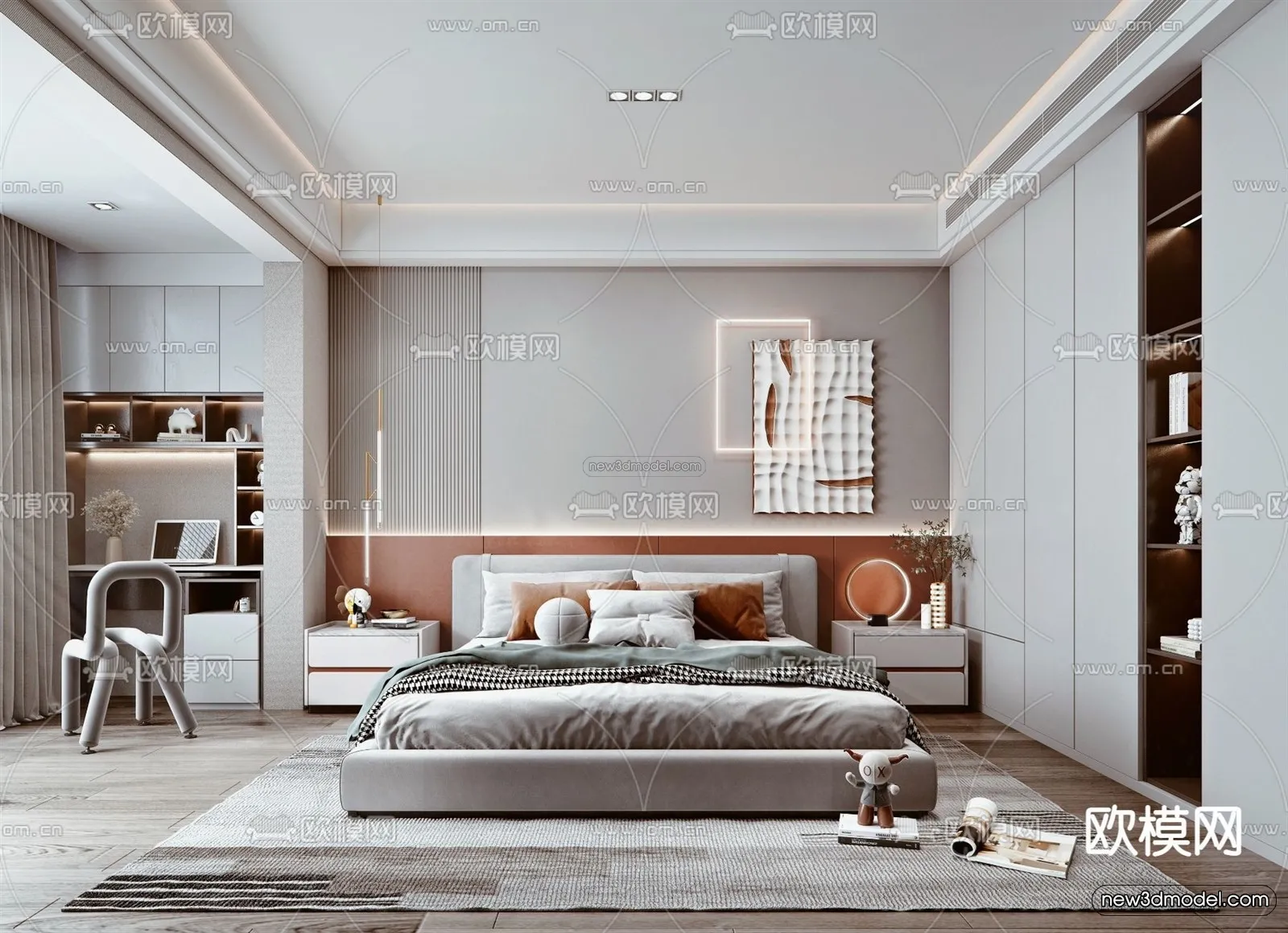 Modern Style Interior 3D Blocks - Bedroom 3D Model - 217