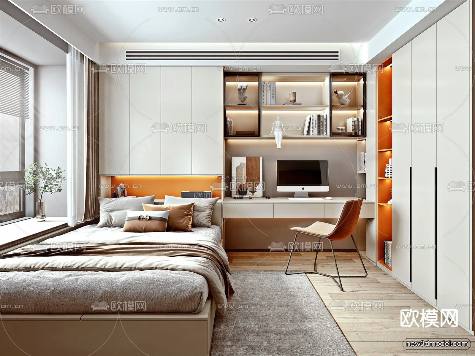 Modern Style Interior 3D Blocks - Bedroom 3D Model - 219
