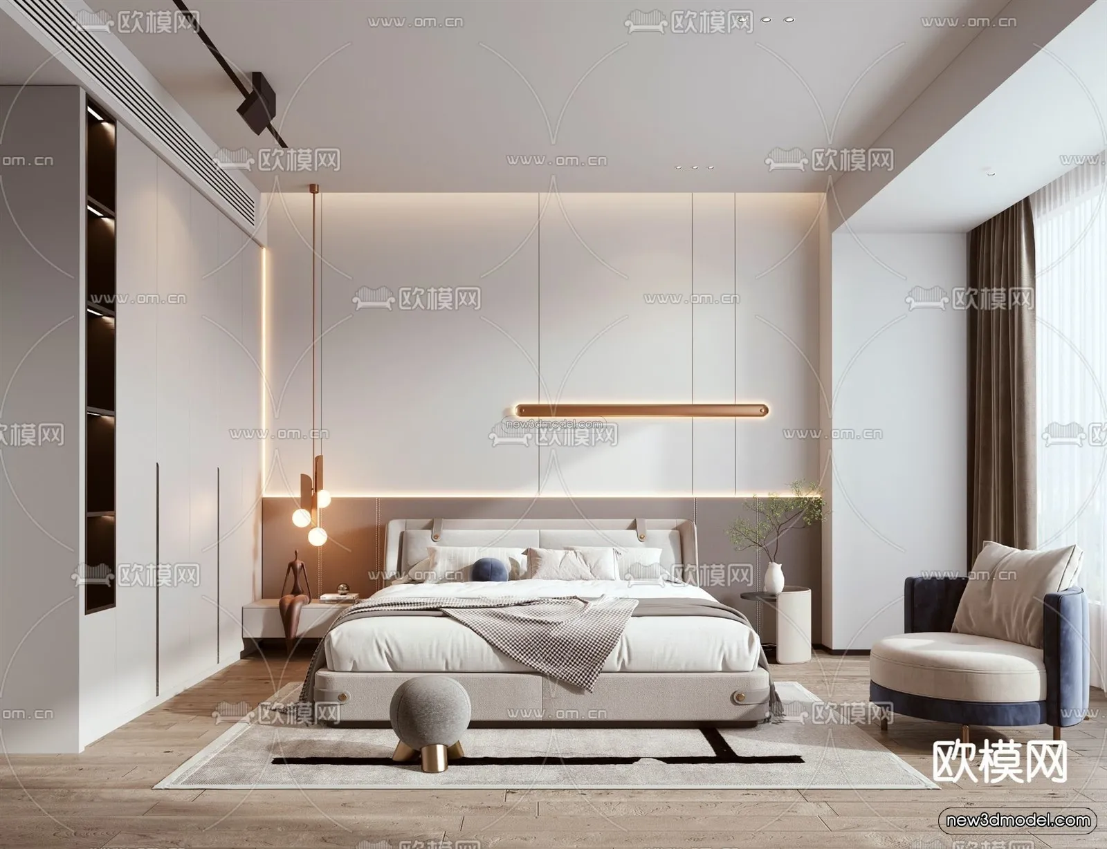 Modern Style Interior 3D Blocks - Bedroom 3D Model - 220