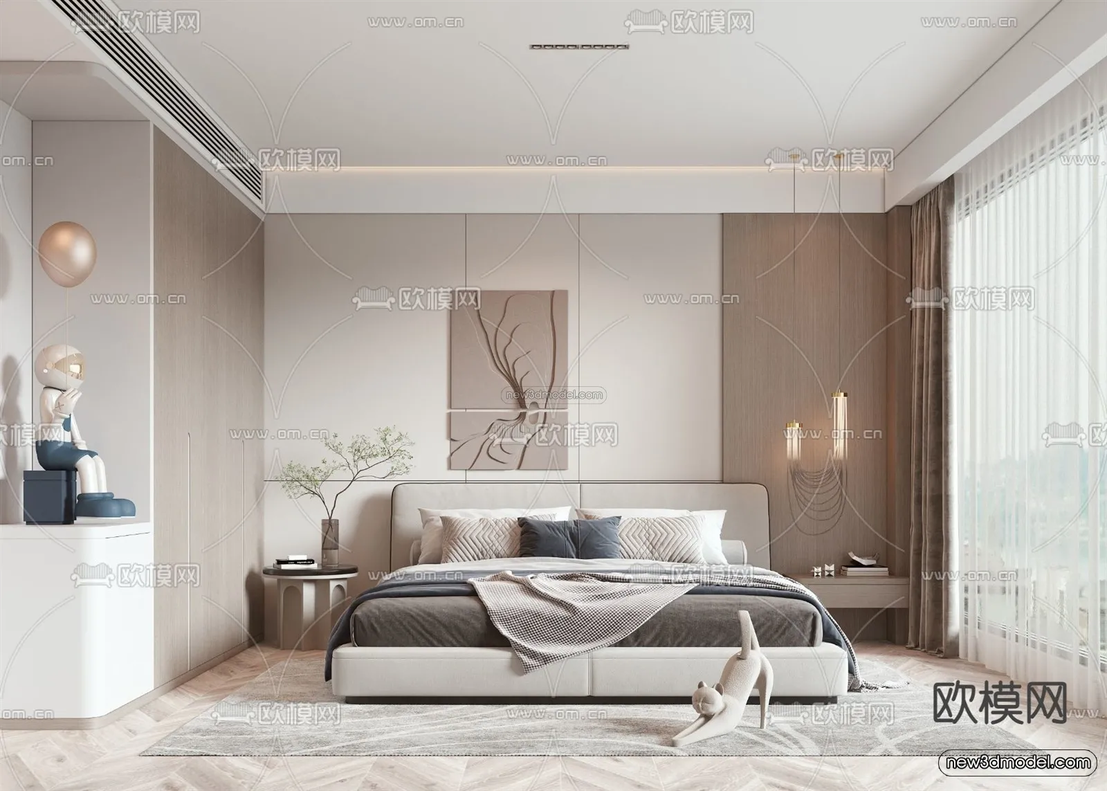 Modern Style Interior 3D Blocks - Bedroom 3D Model - 224