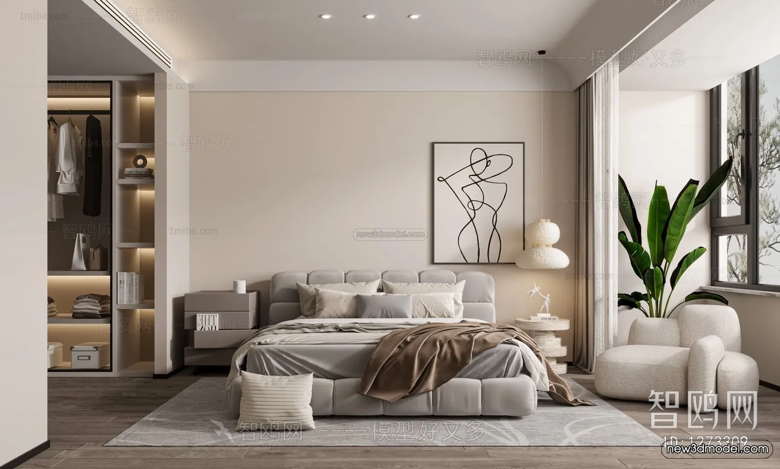 Modern Style Interior 3D Blocks - Bedroom 3D Model - 225