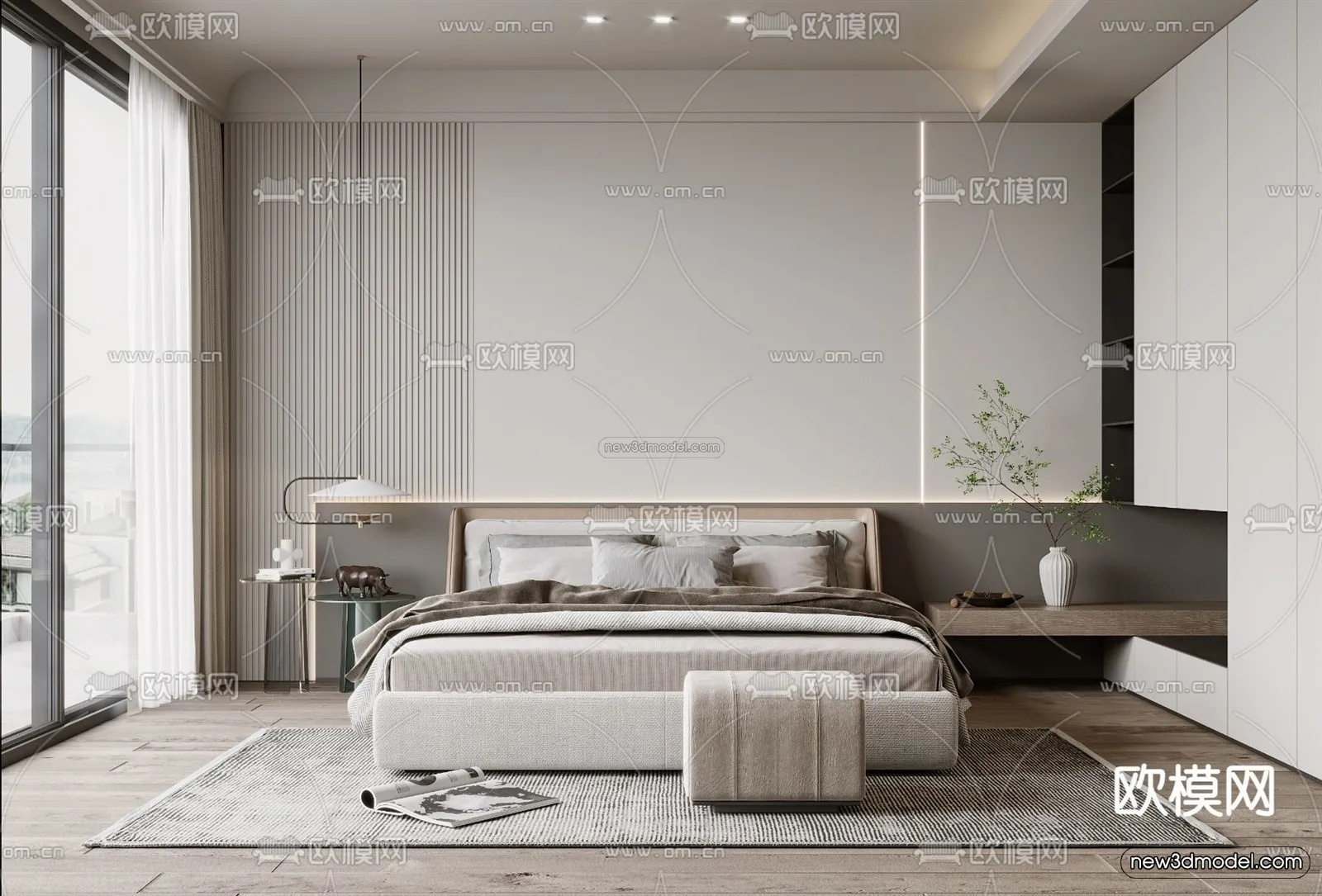 Modern Style Interior 3D Blocks - Bedroom 3D Model - 226