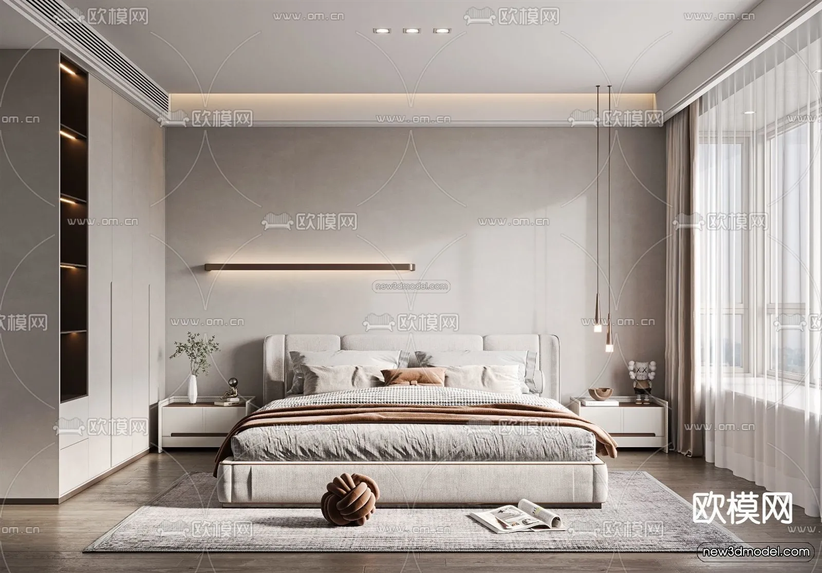 Modern Style Interior 3D Blocks - Bedroom 3D Model - 227