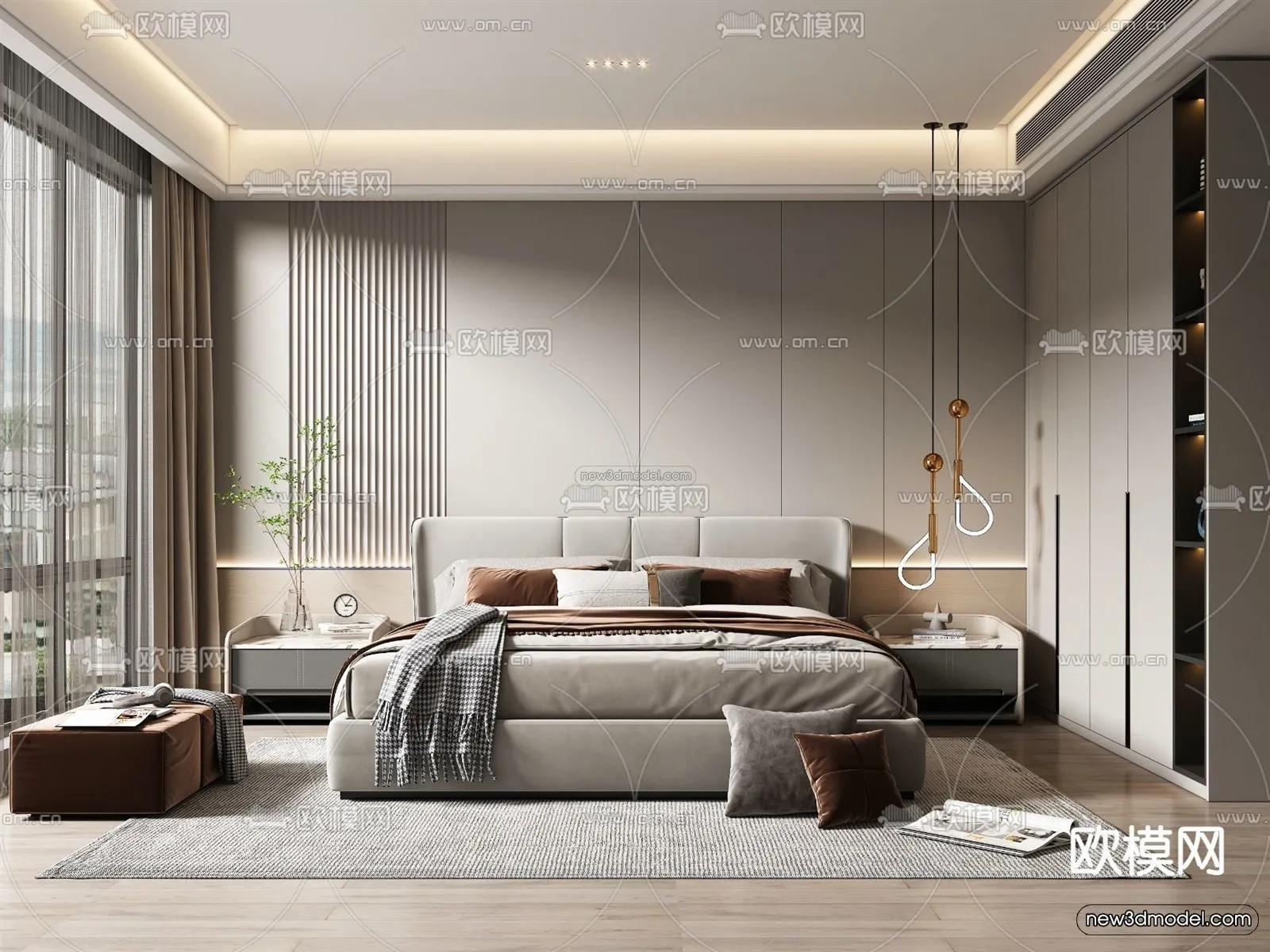 Modern Style Interior 3D Blocks - Bedroom 3D Model - 228