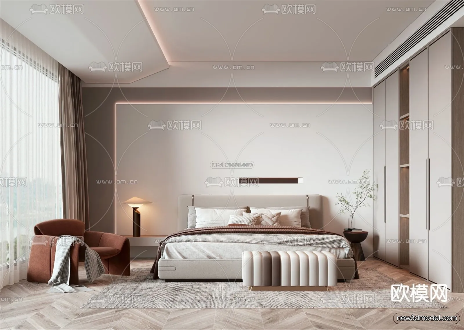 Modern Style Interior 3D Blocks - Bedroom 3D Model - 229