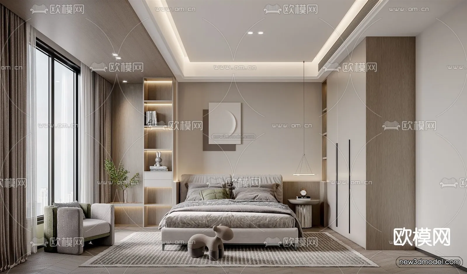 Modern Style Interior 3D Blocks - Bedroom 3D Model - 231