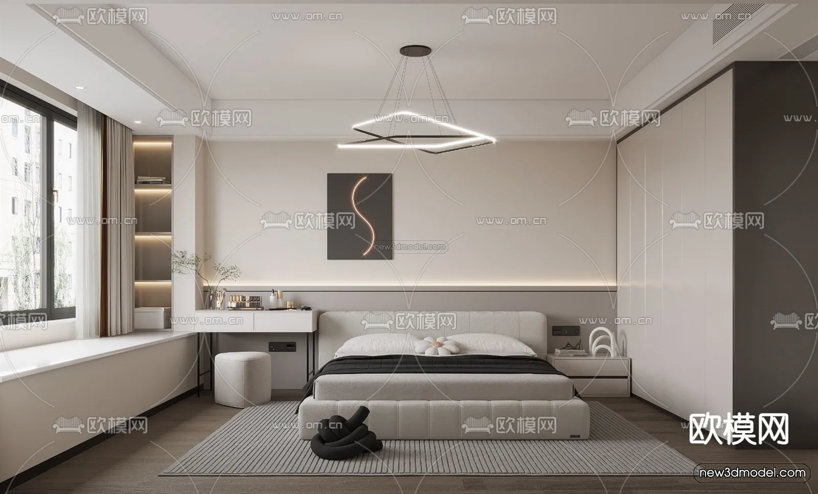 Modern Style Interior 3D Blocks - Bedroom 3D Model - 232