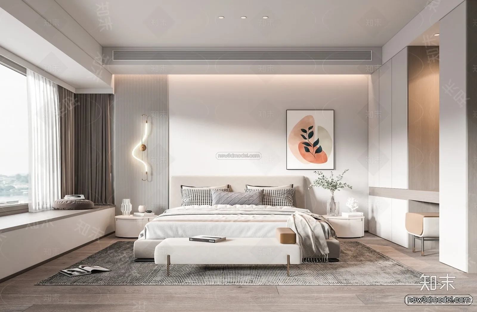 Modern Style Interior 3D Blocks - Bedroom 3D Model - 233