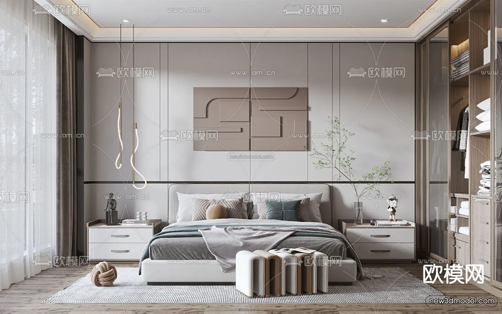 Modern Style Interior 3D Blocks - Bedroom 3D Model - 235