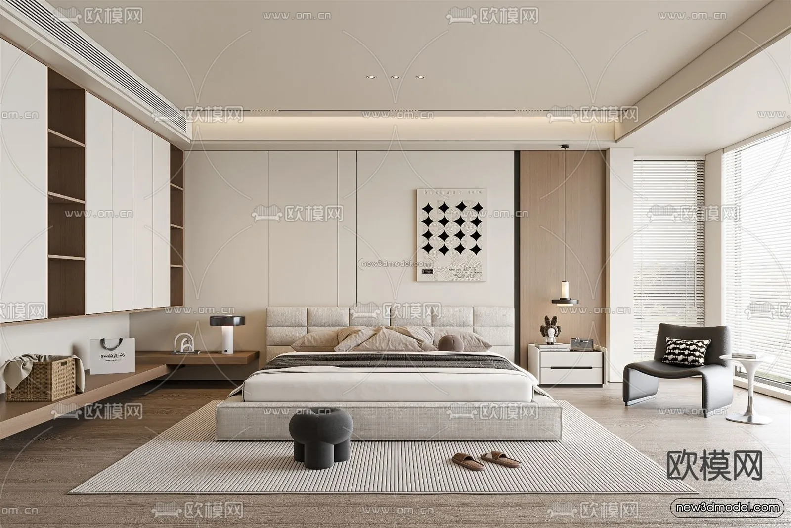 Modern Style Interior 3D Blocks - Bedroom 3D Model - 237