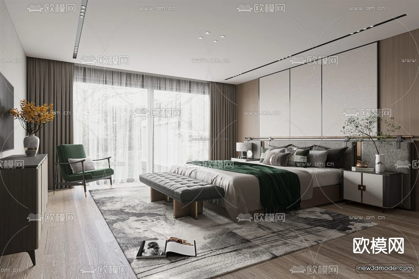 Modern Style Interior 3D Blocks - Bedroom 3D Model - 238