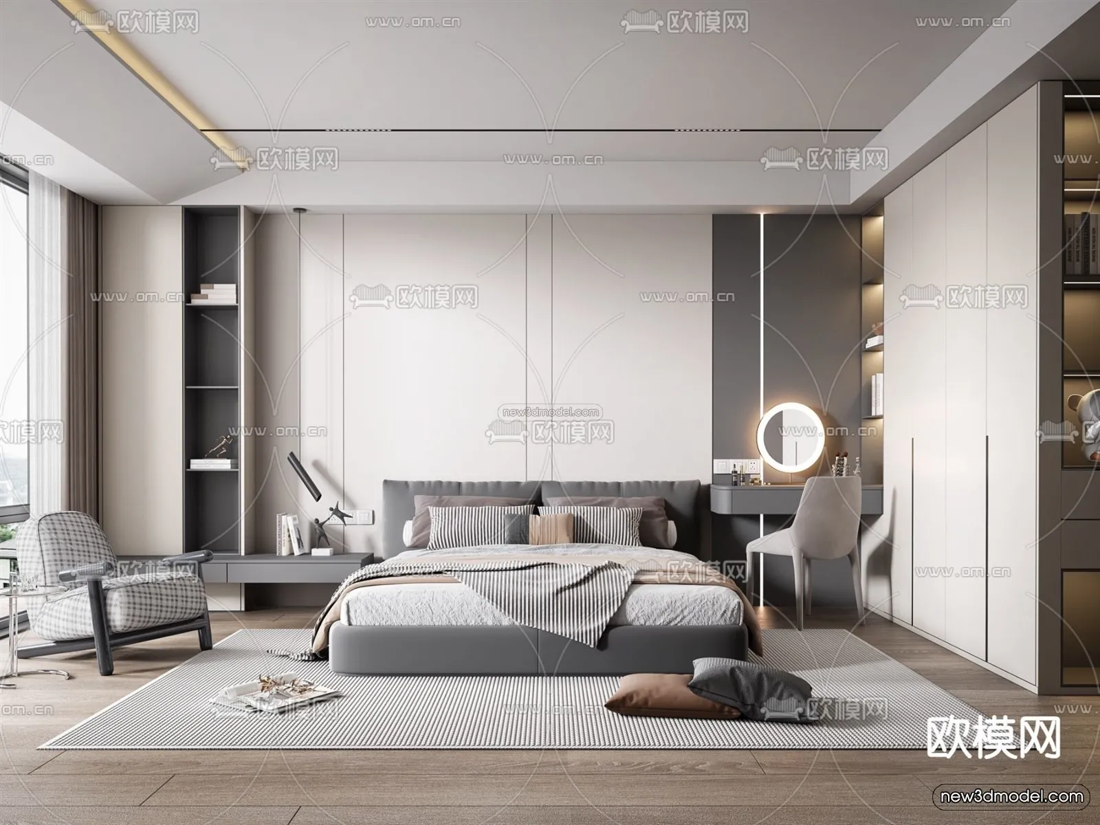 Modern Style Interior 3D Blocks - Bedroom 3D Model - 239