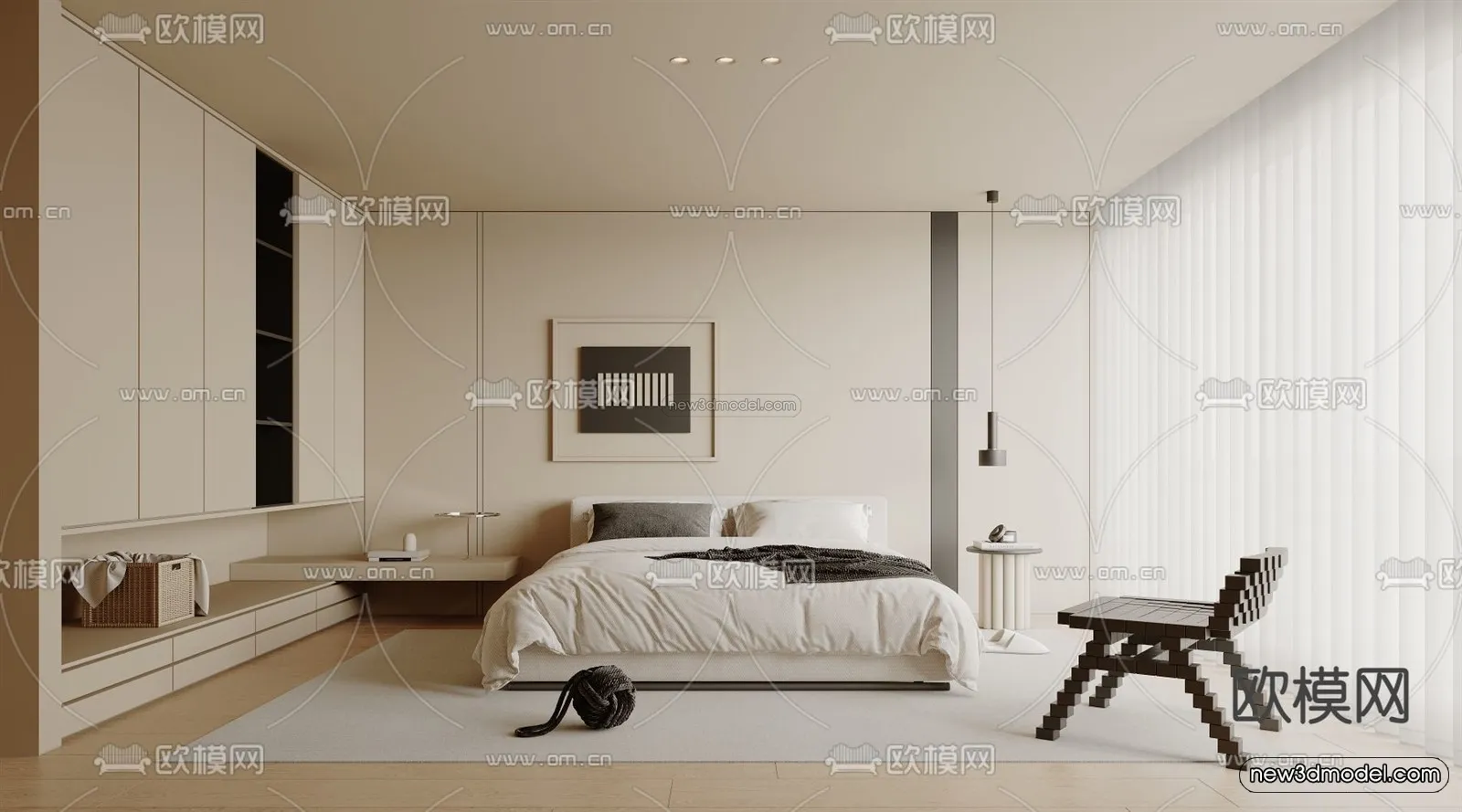 Modern Style Interior 3D Blocks - Bedroom 3D Model - 240