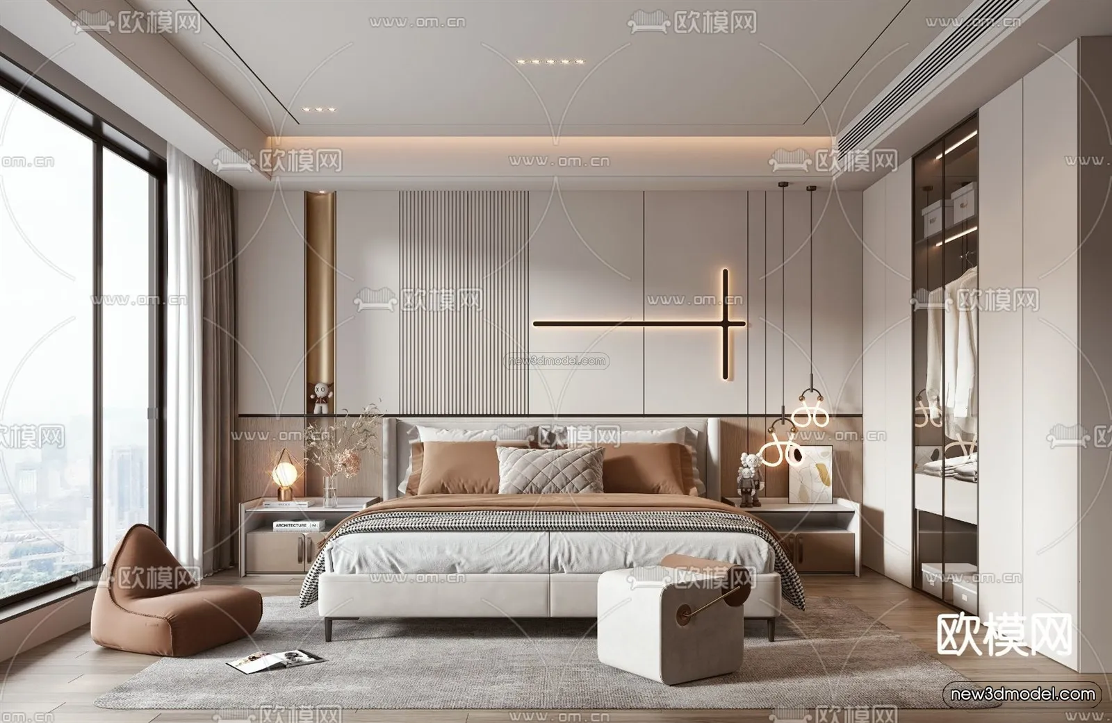 Modern Style Interior 3D Blocks - Bedroom 3D Model - 241