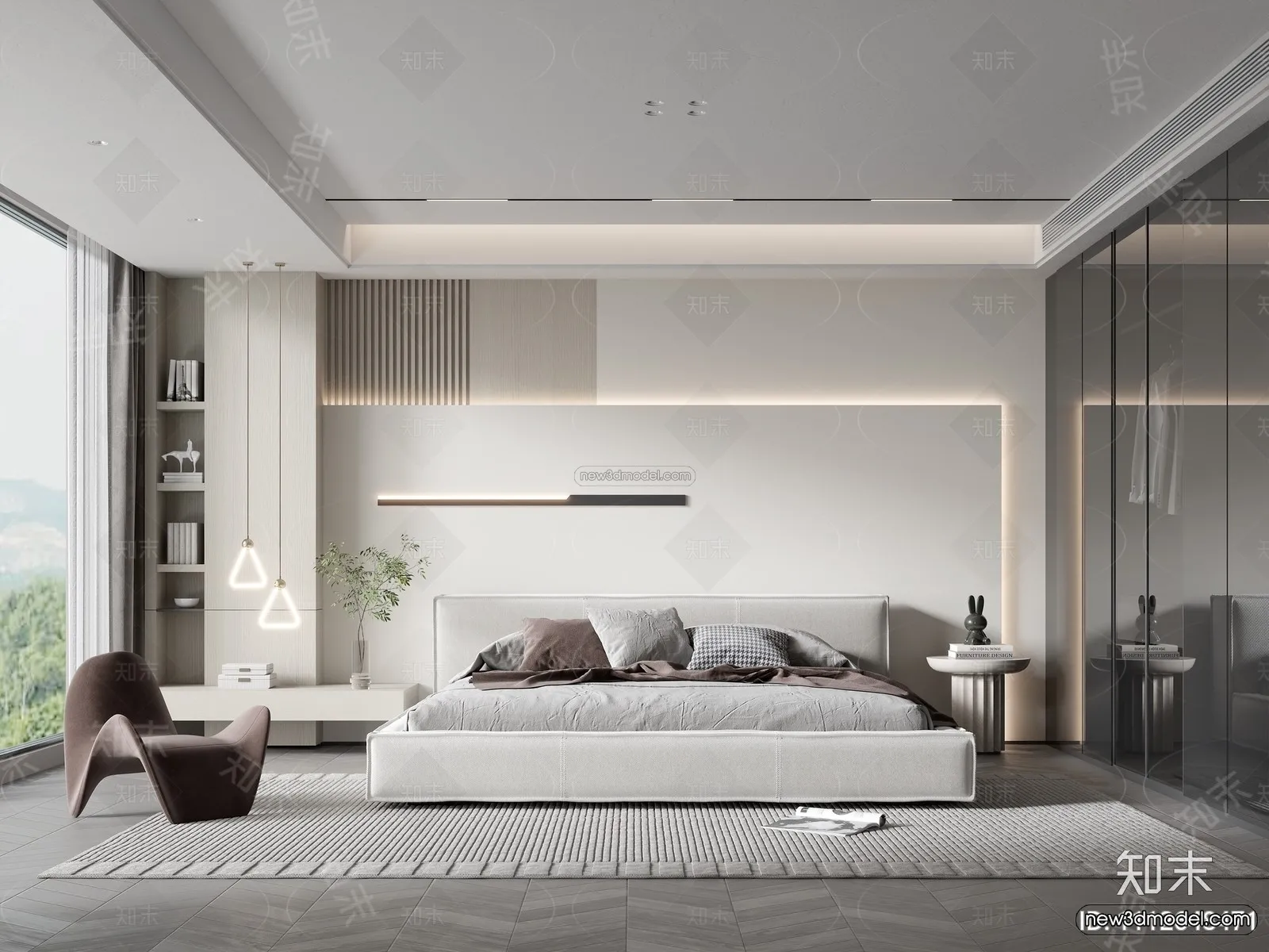 Modern Style Interior 3D Blocks - Bedroom 3D Model - 246
