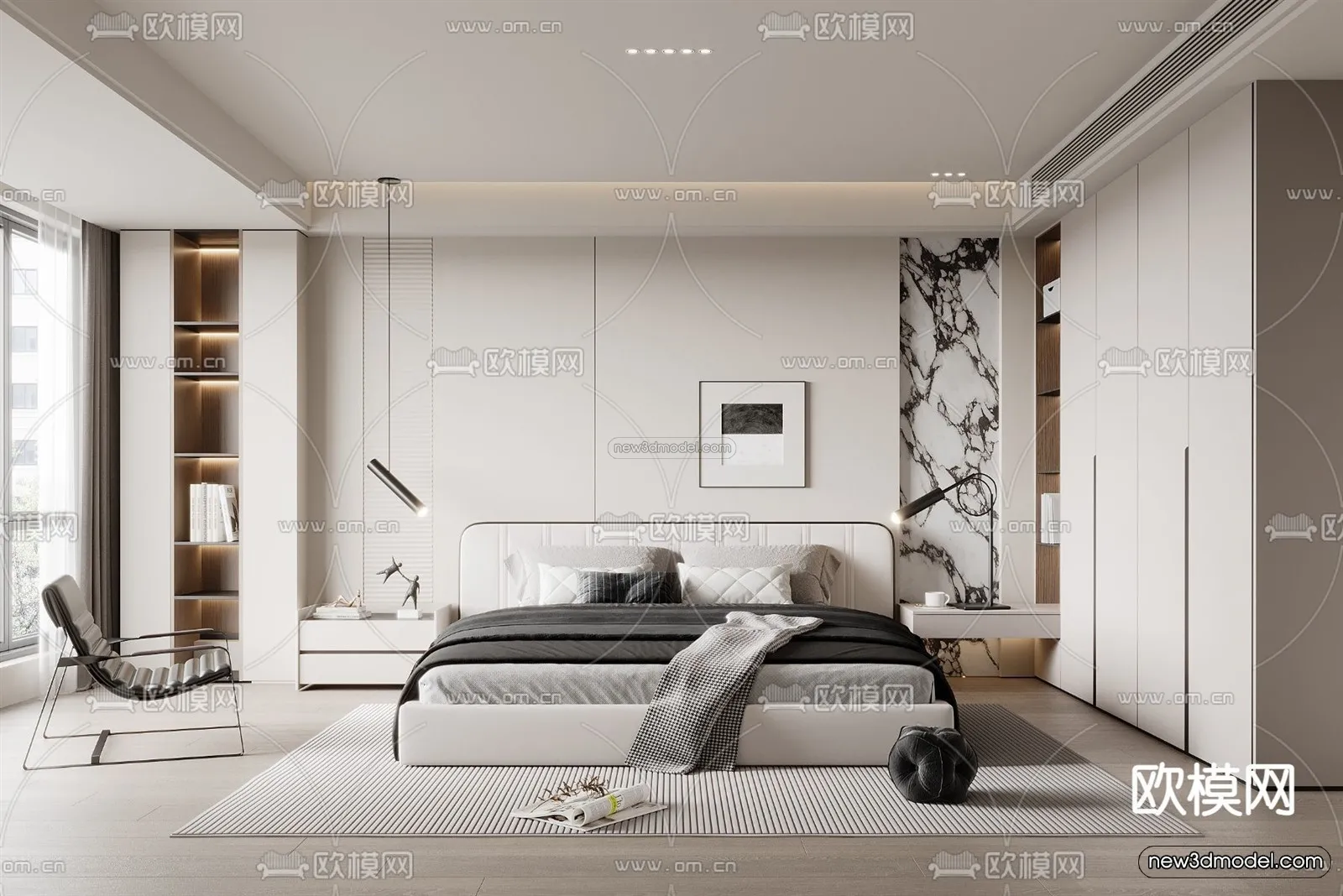 Modern Style Interior 3D Blocks - Bedroom 3D Model - 248