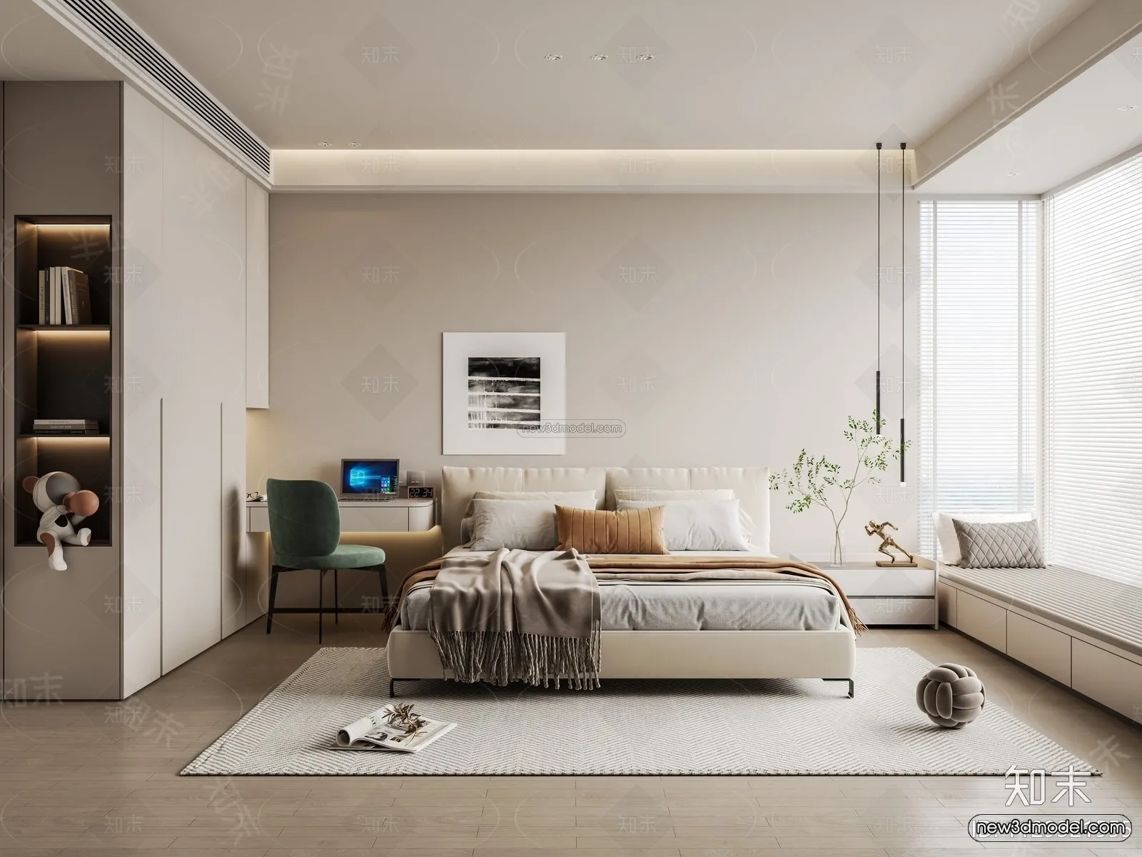 Modern Style Interior 3D Blocks - Bedroom 3D Model - 249