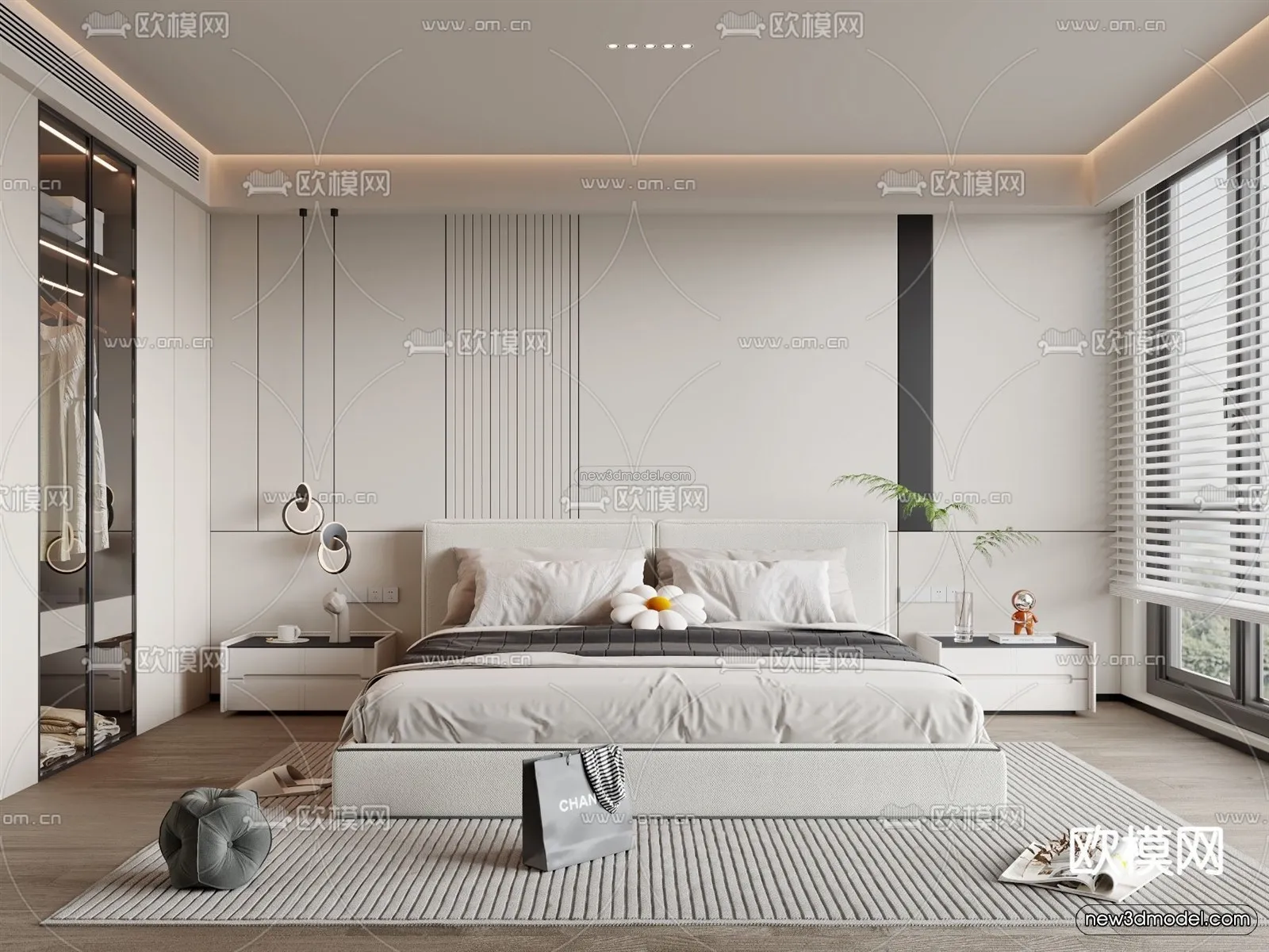 Modern Style Interior 3D Blocks - Bedroom 3D Model - 250