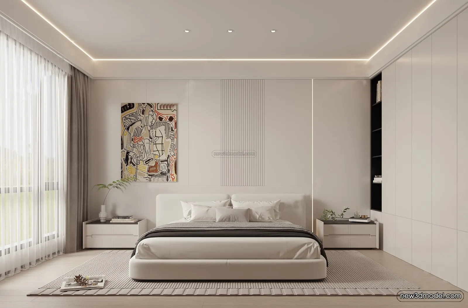 Modern Style Interior 3D Blocks - Bedroom 3D Model - 253