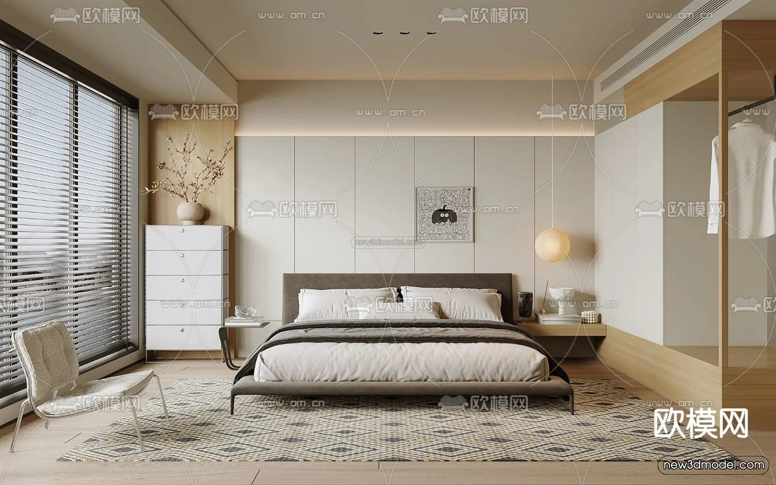 Modern Style Interior 3D Blocks - Bedroom 3D Model - 255