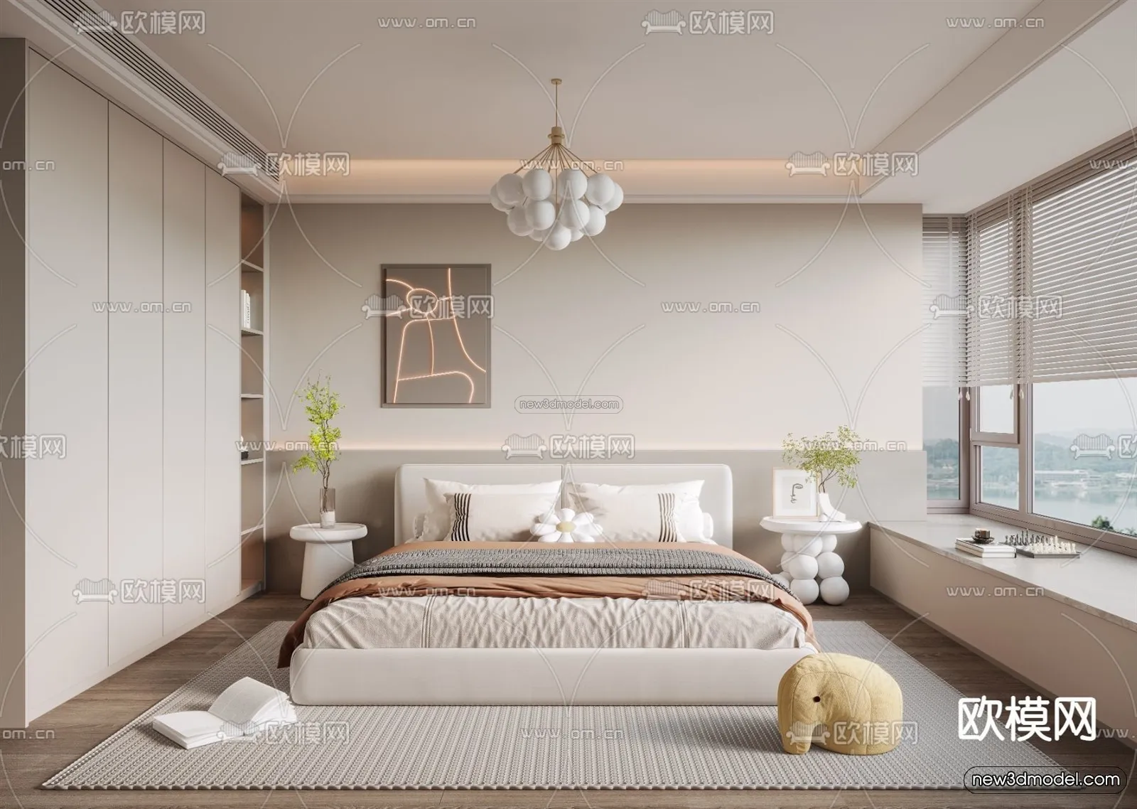 Modern Style Interior 3D Blocks - Bedroom 3D Model - 256