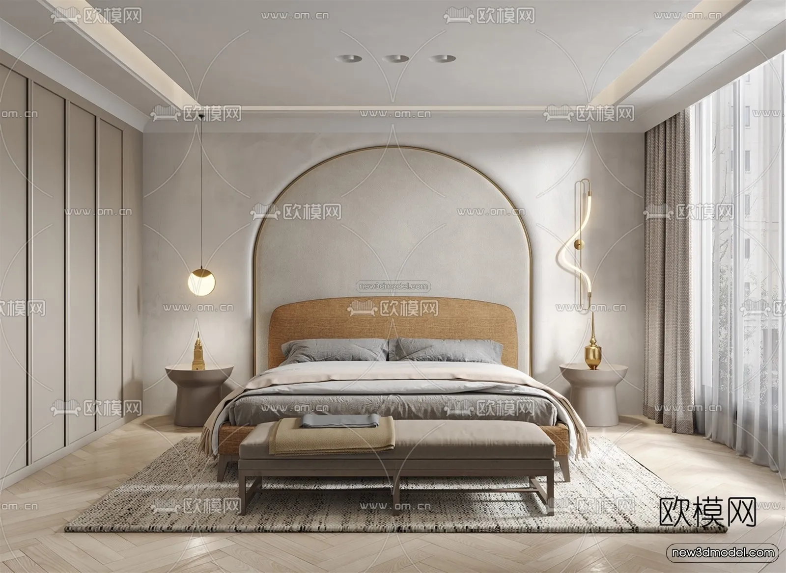 Modern Style Interior 3D Blocks - Bedroom 3D Model - 258