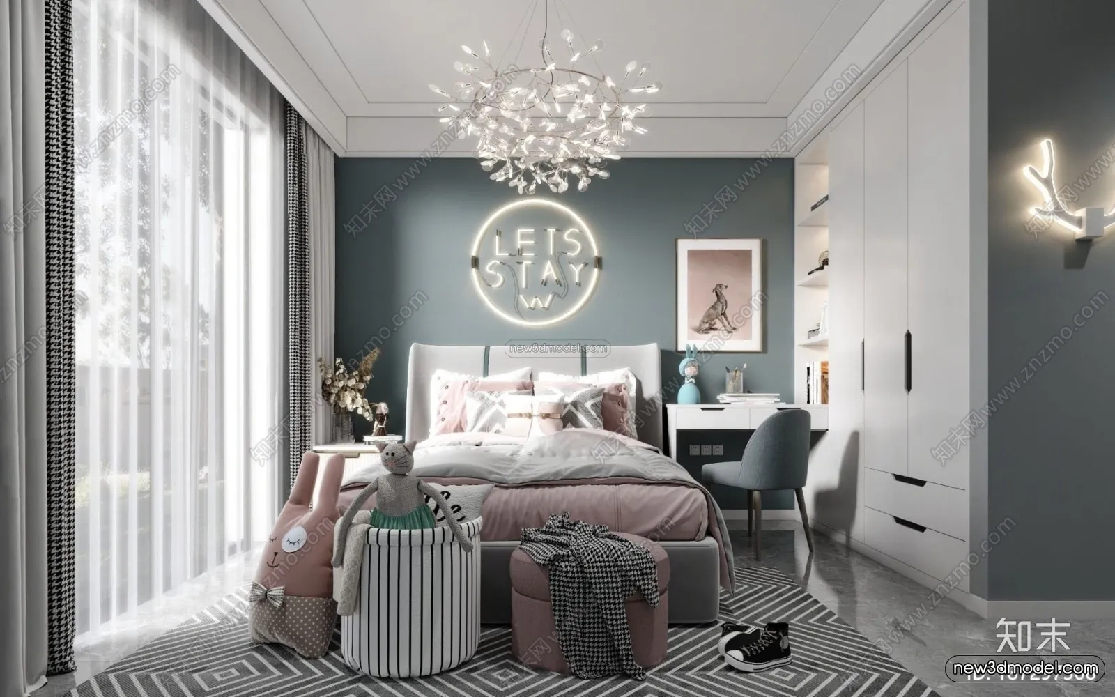 Modern Style Interior 3D Blocks - Bedroom 3D Model - 259