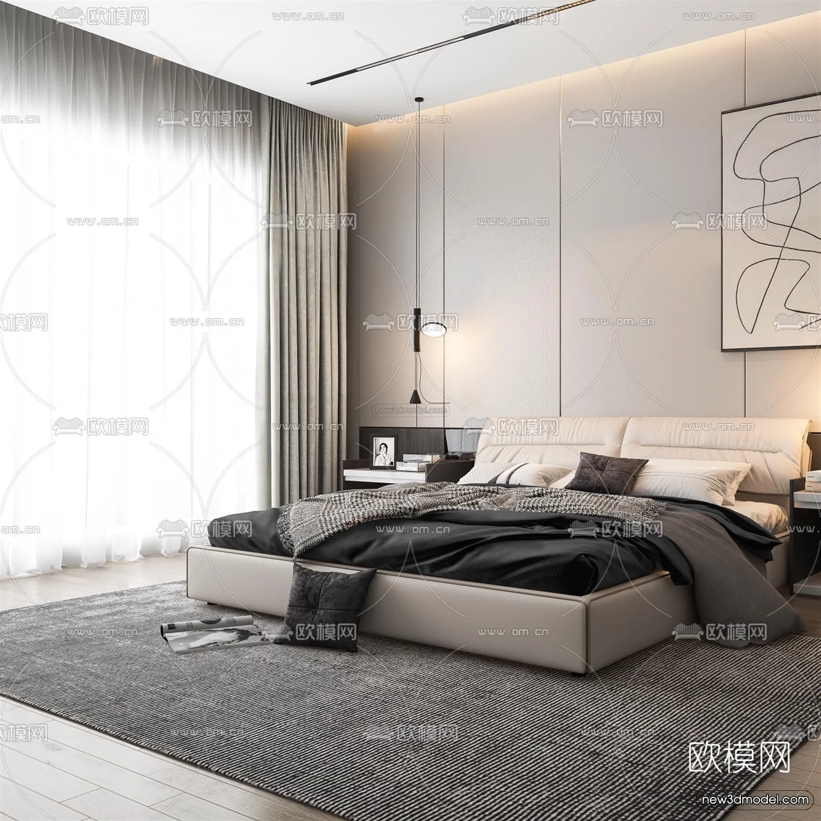 Modern Style Interior 3D Blocks - Bedroom 3D Model - 260