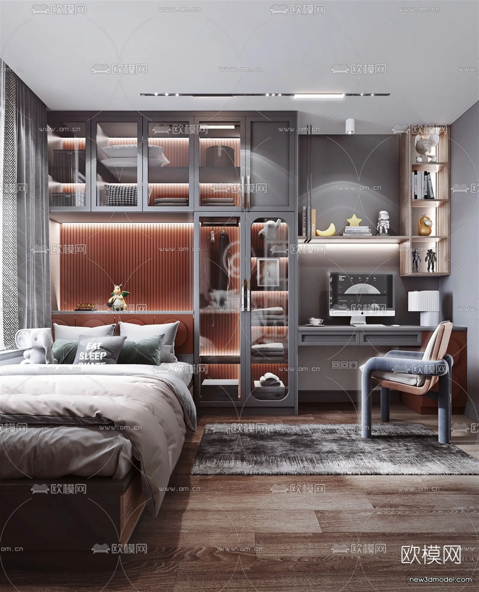 Modern Style Interior 3D Blocks - Bedroom 3D Model - 262