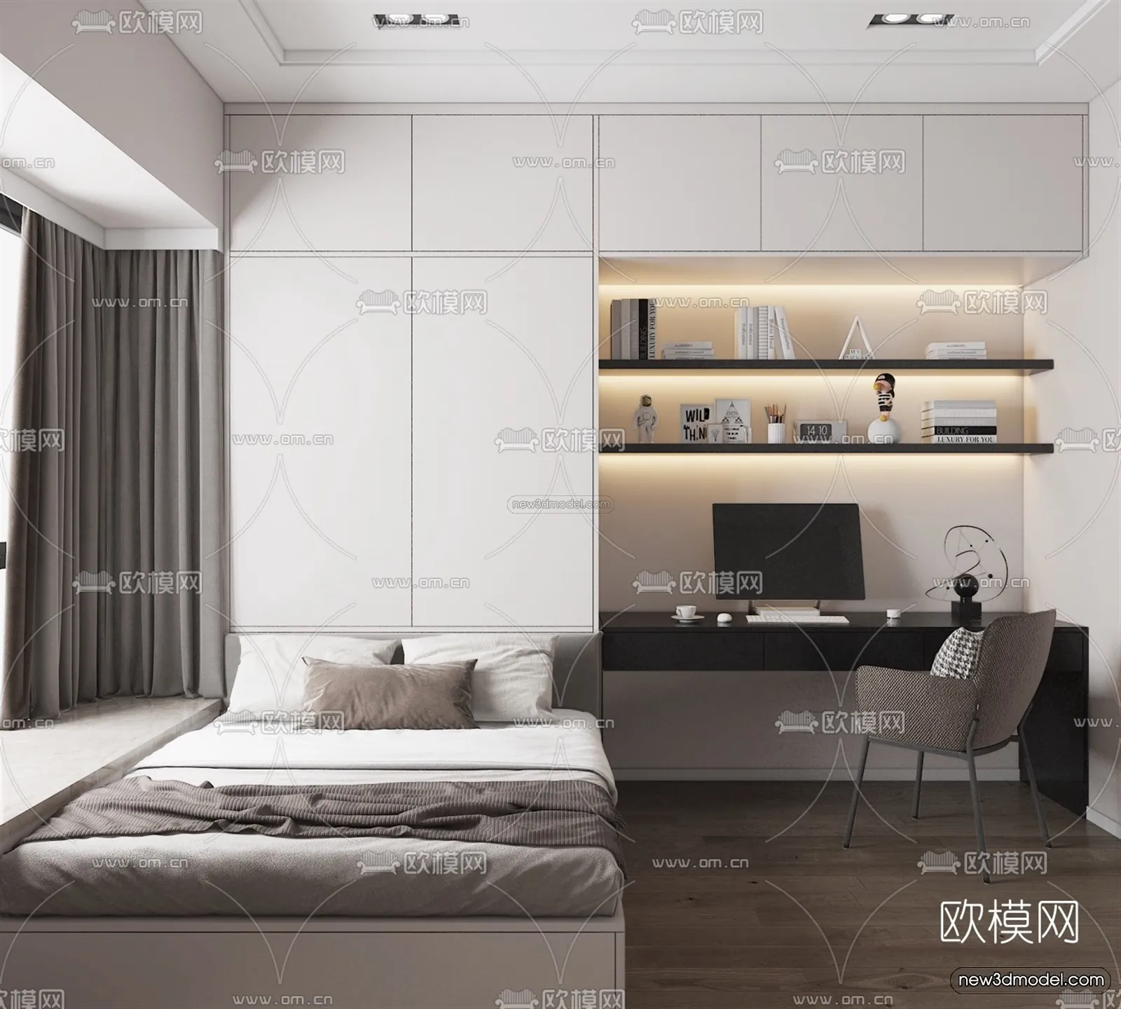 Modern Style Interior 3D Blocks - Bedroom 3D Model - 263