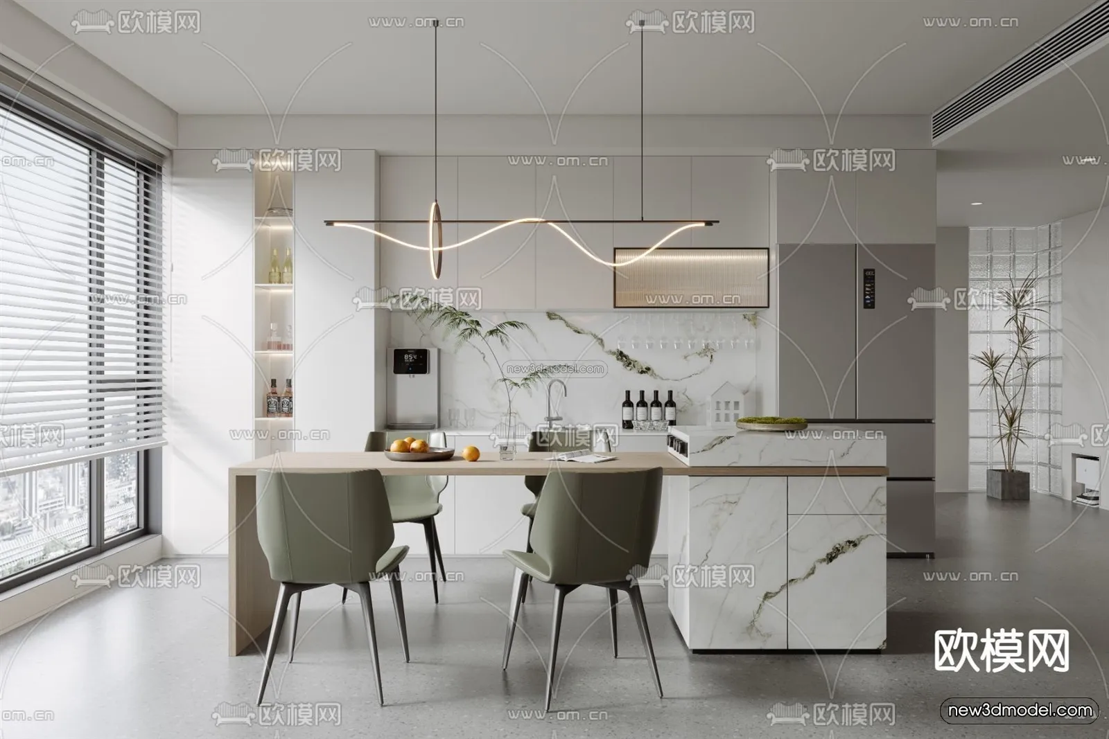 Modern Style Interior 3D Blocks - Dining Room 3D Model - 149