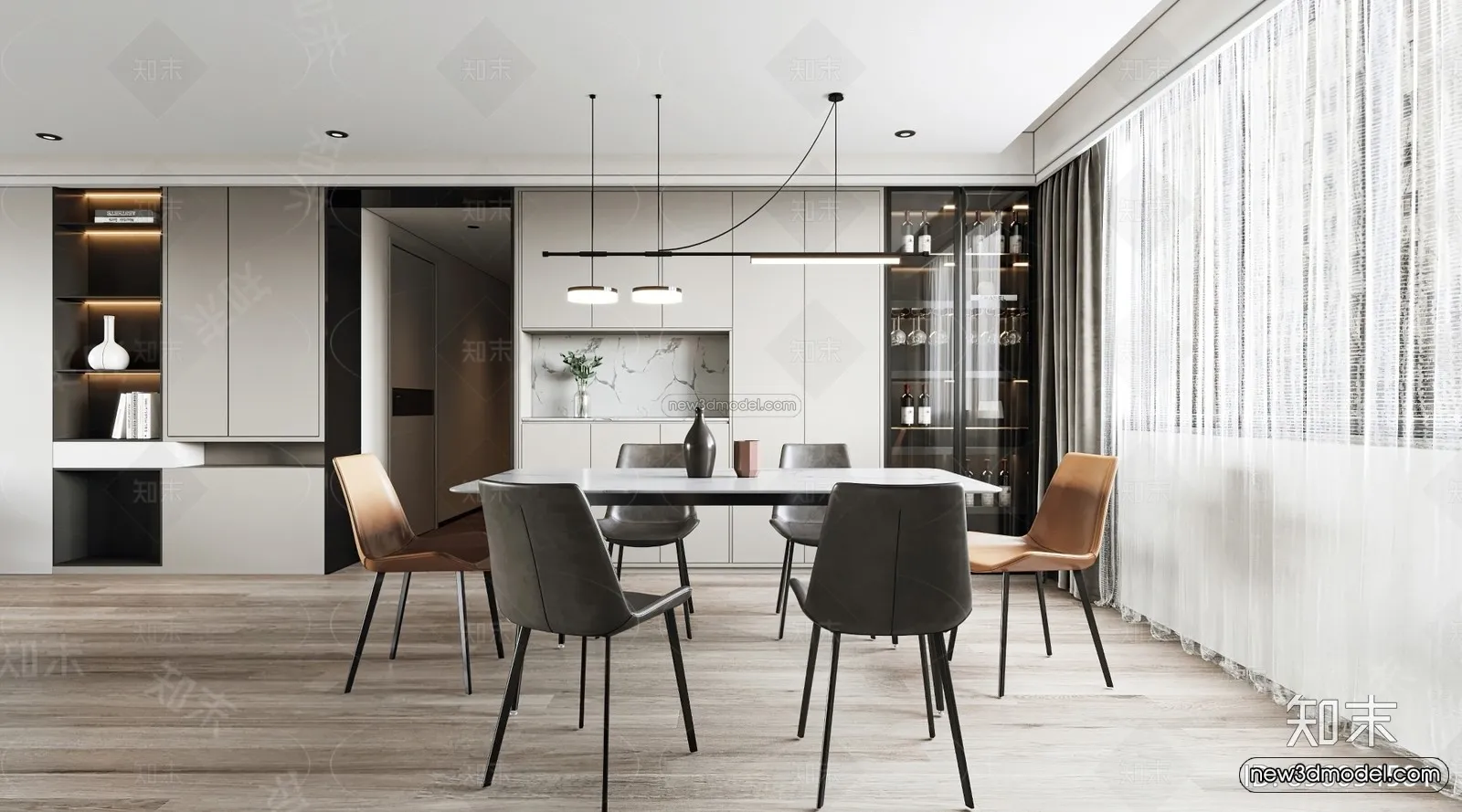 Modern Style Interior 3D Blocks - Dining Room 3D Model - 150