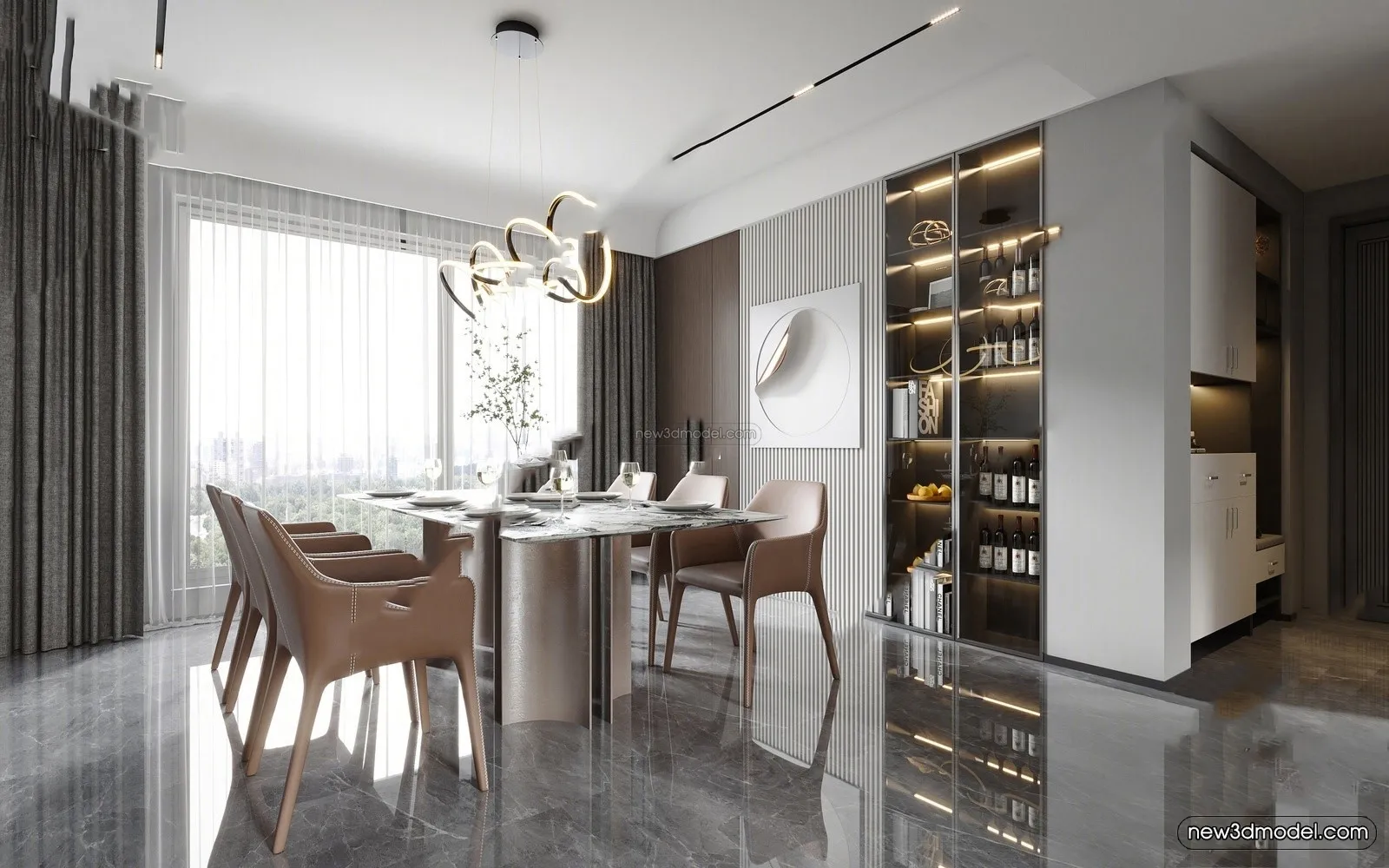 Modern Style Interior 3D Blocks - Dining Room 3D Model - 151