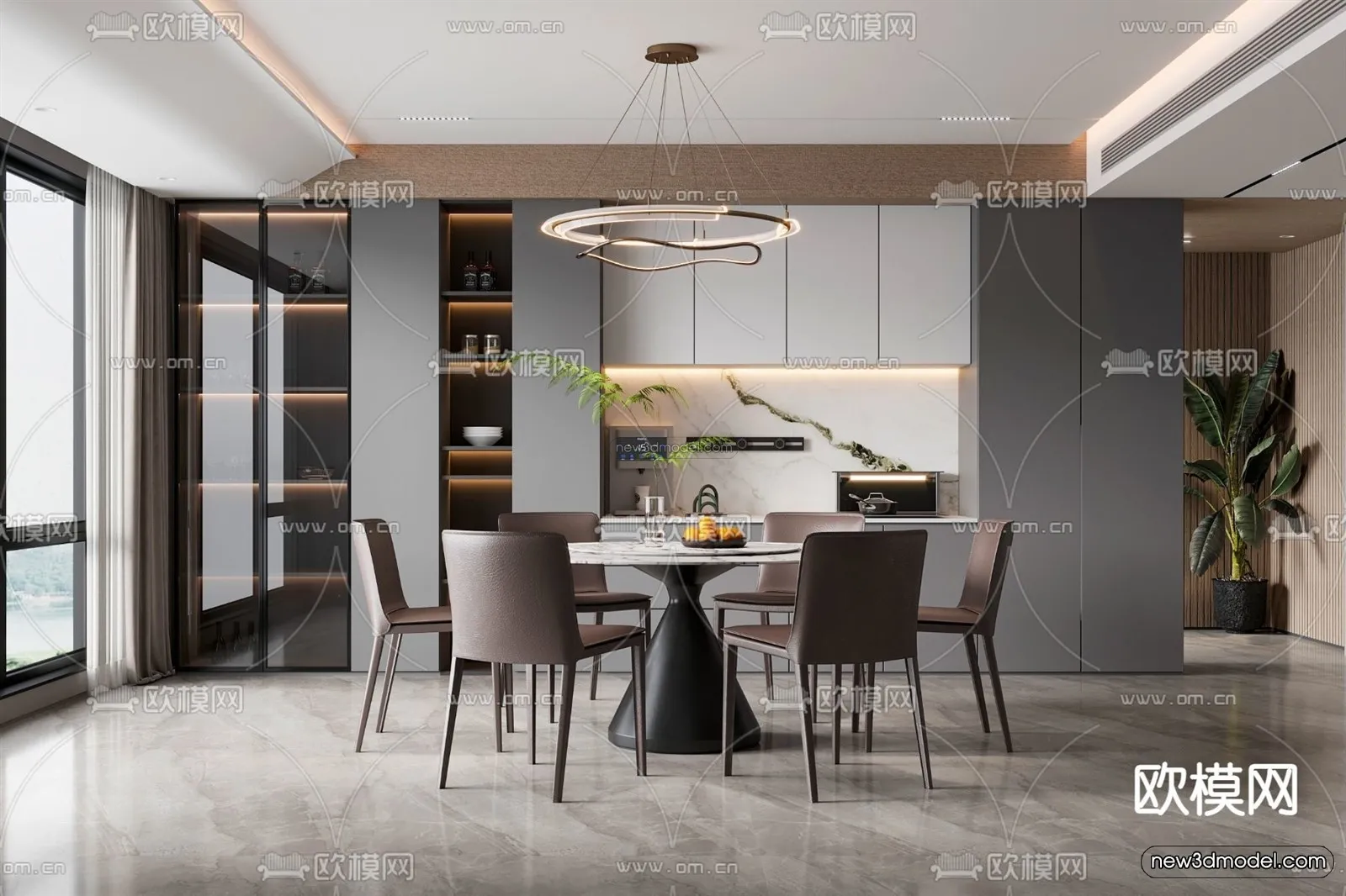 Modern Style Interior 3D Blocks - Dining Room 3D Model - 153