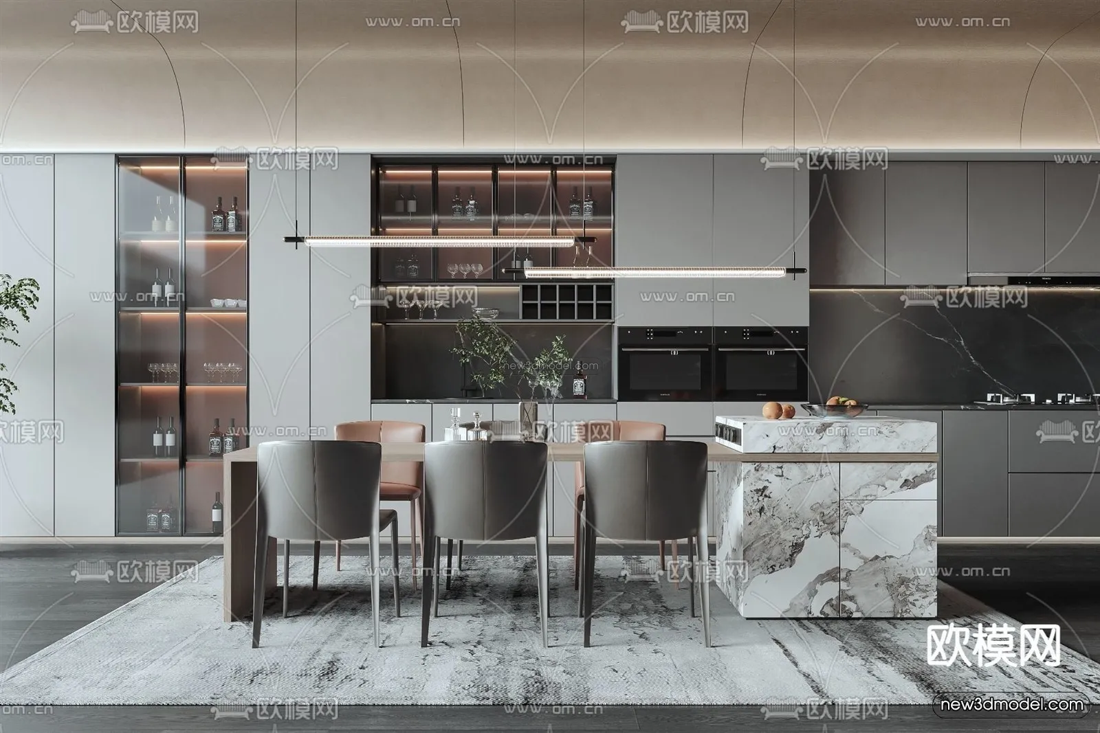 Modern Style Interior 3D Blocks - Dining Room 3D Model - 157