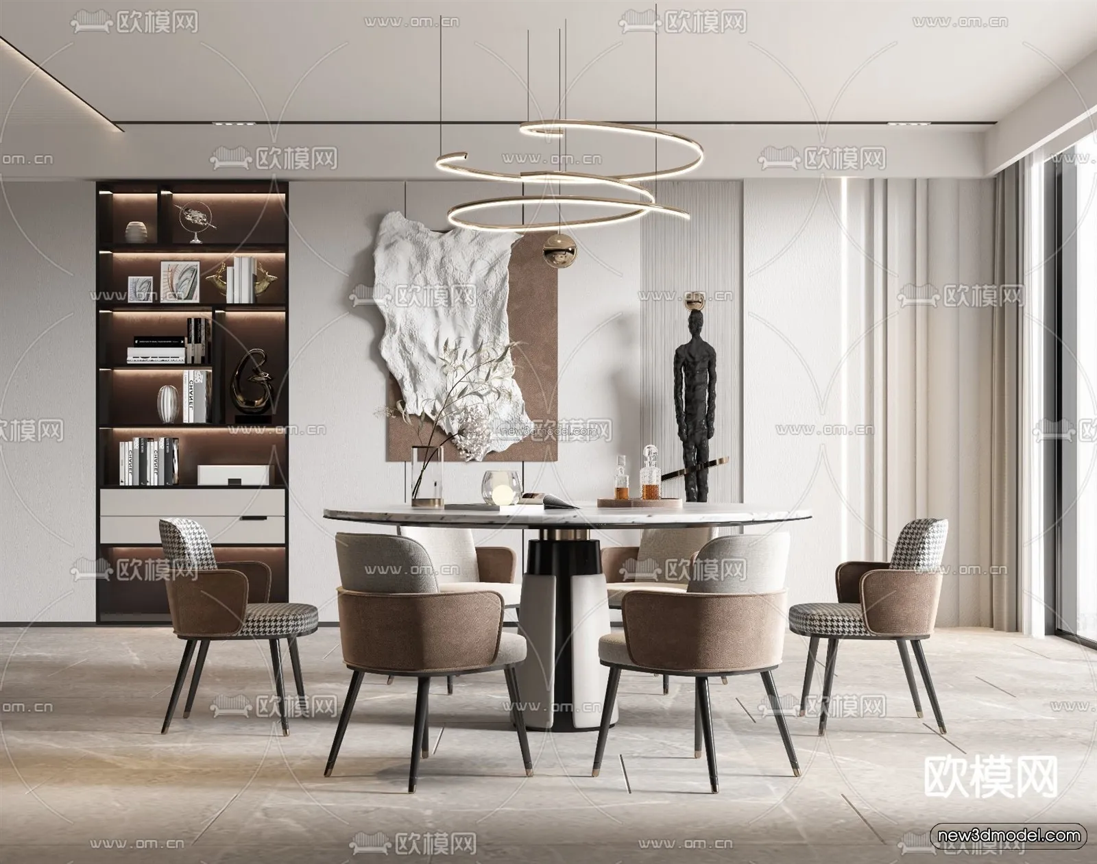Modern Style Interior 3D Blocks - Dining Room 3D Model - 158
