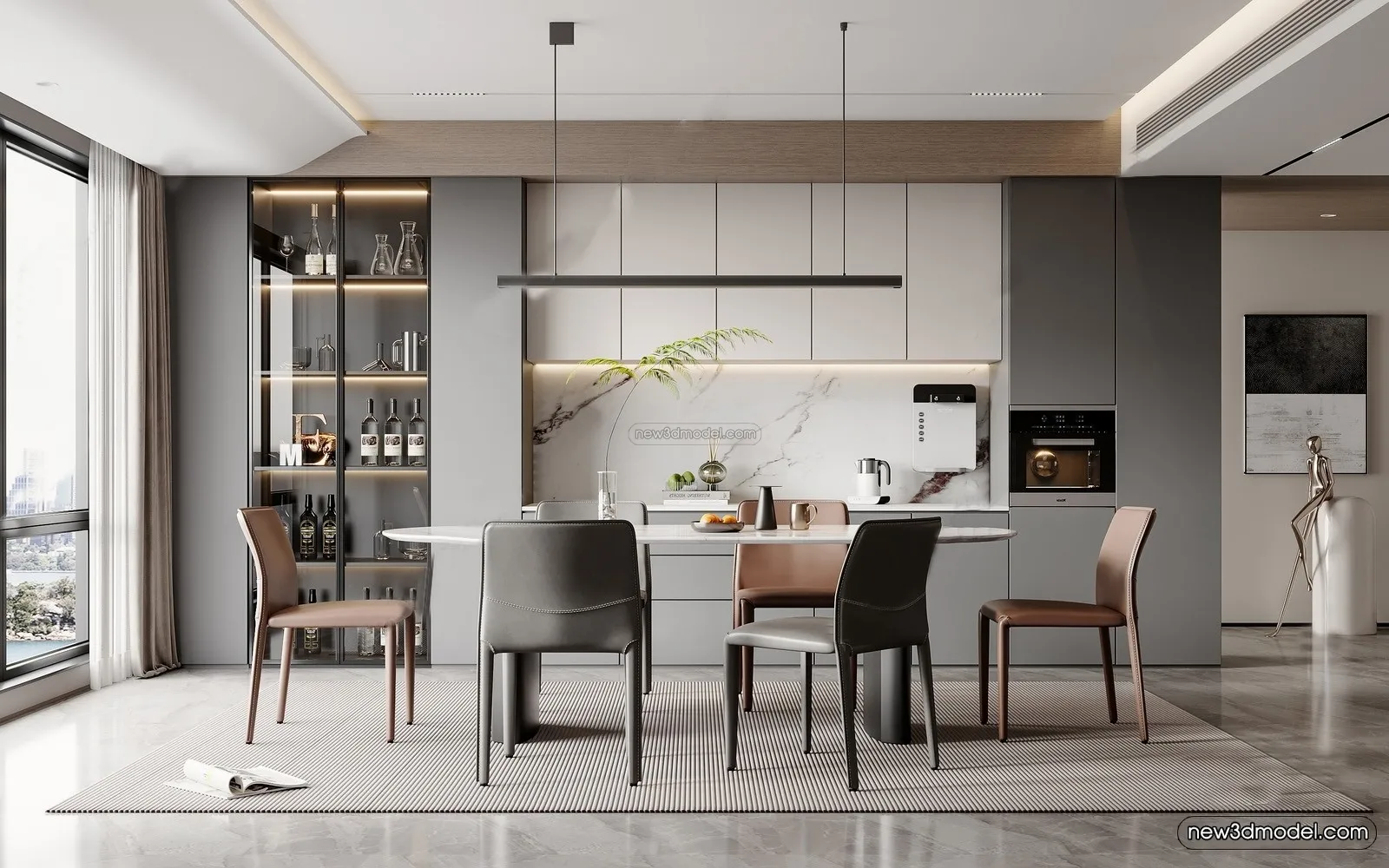 Modern Style Interior 3D Blocks - Dining Room 3D Model - 161