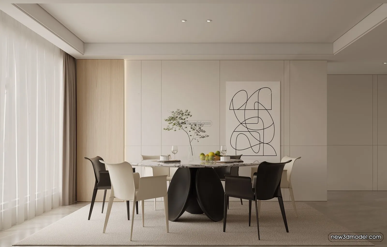 Modern Style Interior 3D Blocks - Dining Room 3D Model - 162