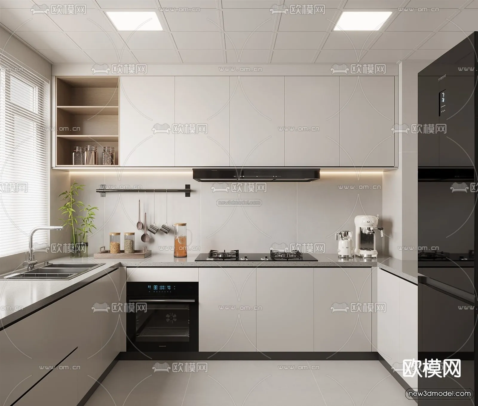 Modern Style Interior 3D Blocks - Kitchen 3D Model - 266