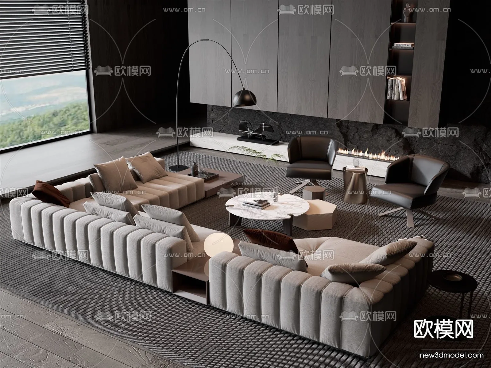 Modern Style Interior 3D Blocks - Living Room 3D Model - 001
