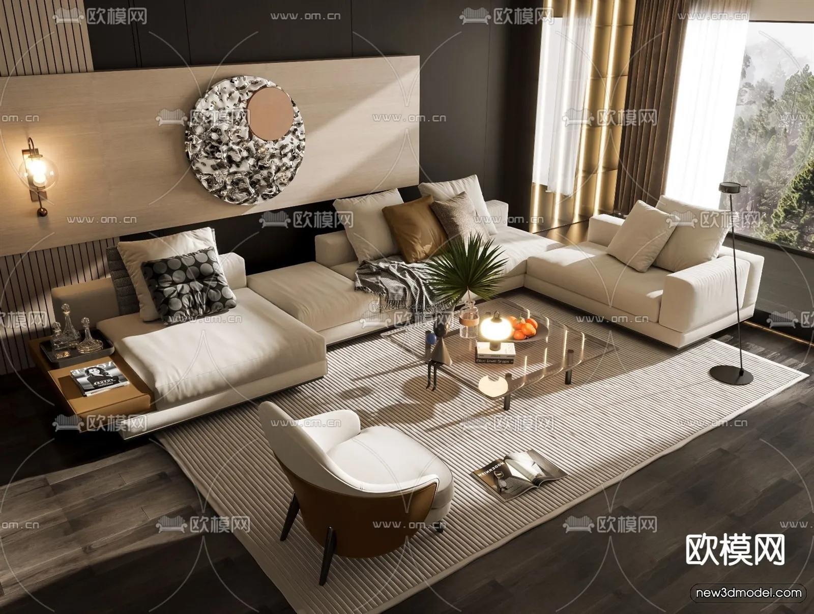 Modern Style Interior 3D Blocks - Living Room 3D Model - 002