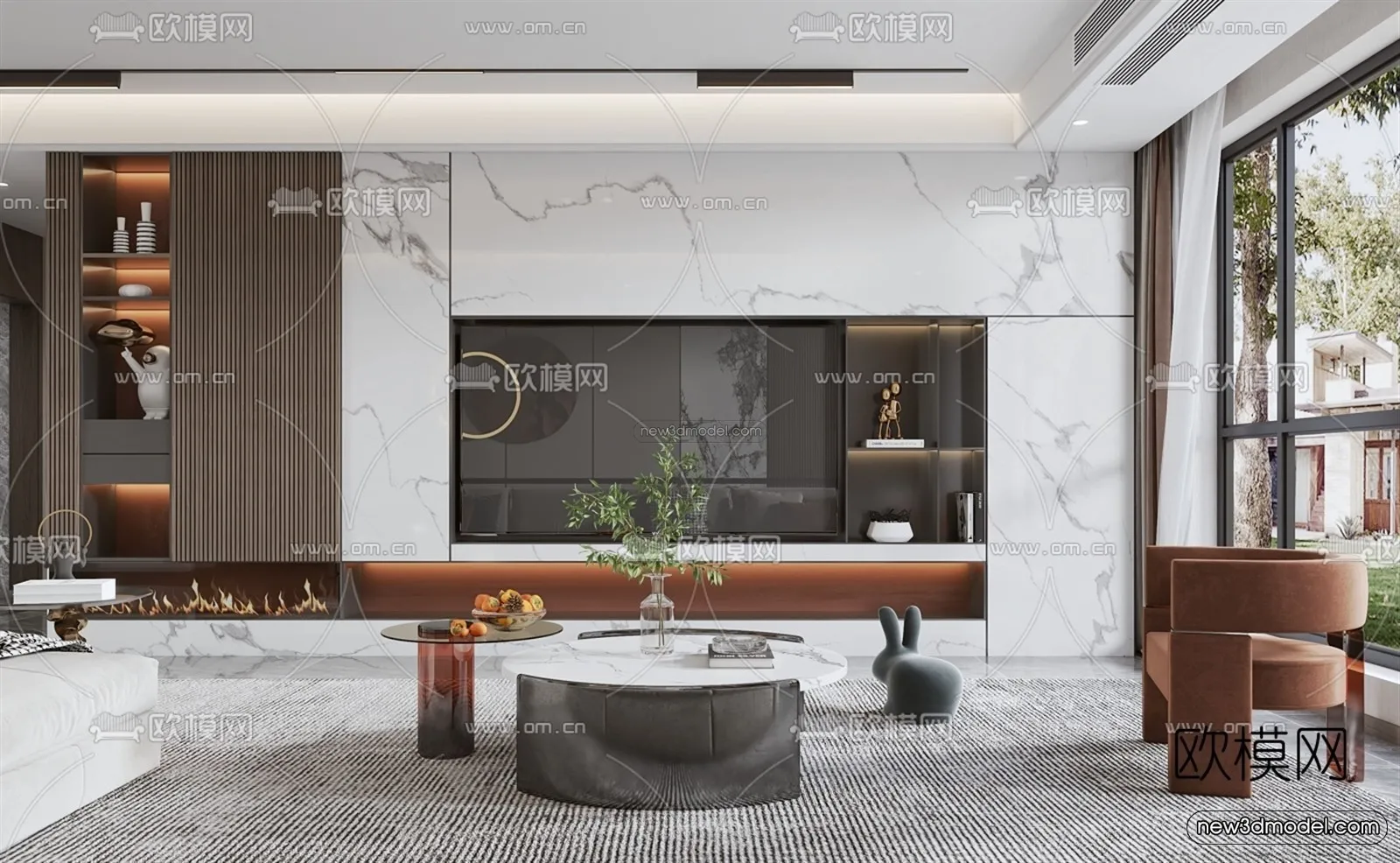 Modern Style Interior 3D Blocks - Living Room 3D Model - 003