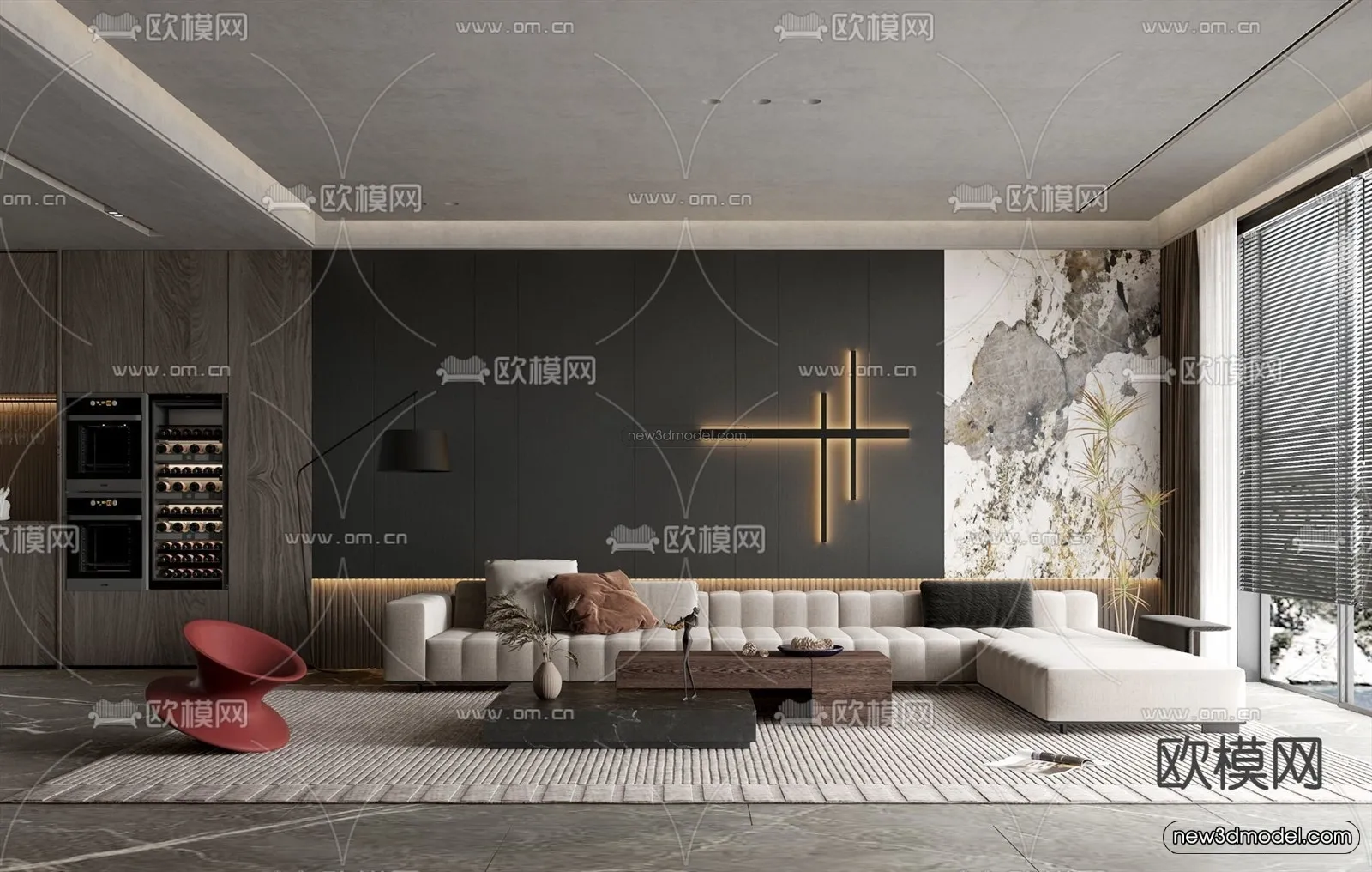 Modern Style Interior 3D Blocks - Living Room 3D Model - 005