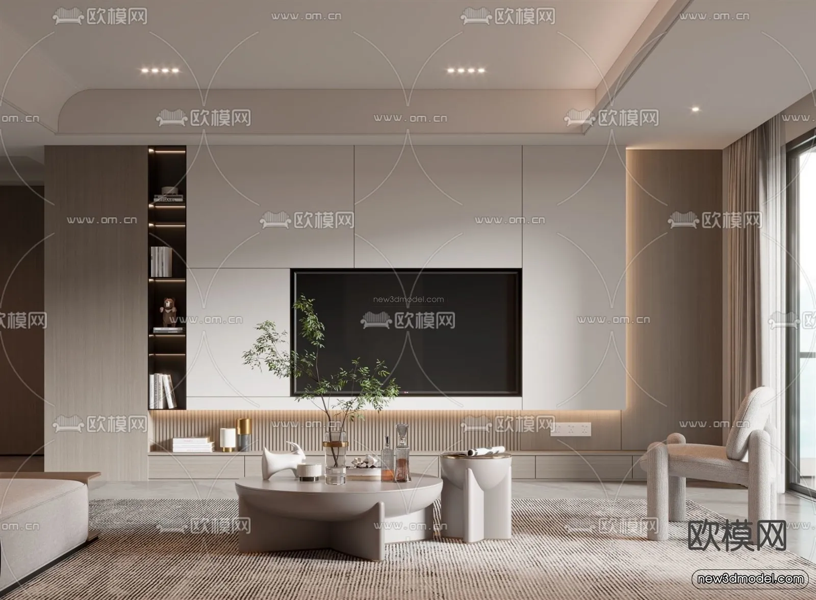 Modern Style Interior 3D Blocks - Living Room 3D Model - 008