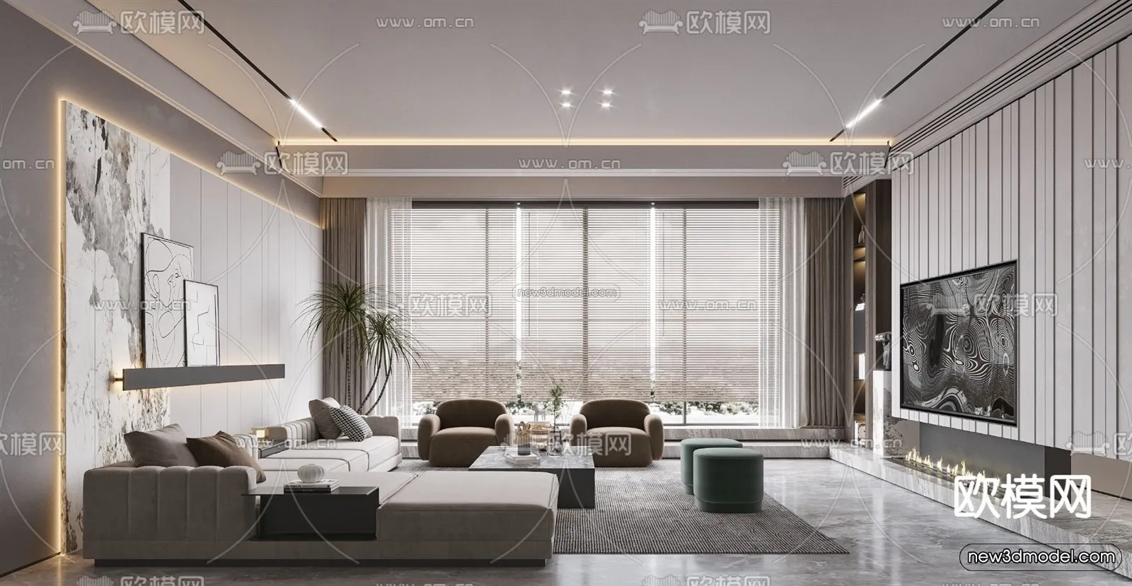 Modern Style Interior 3D Blocks - Living Room 3D Model - 010