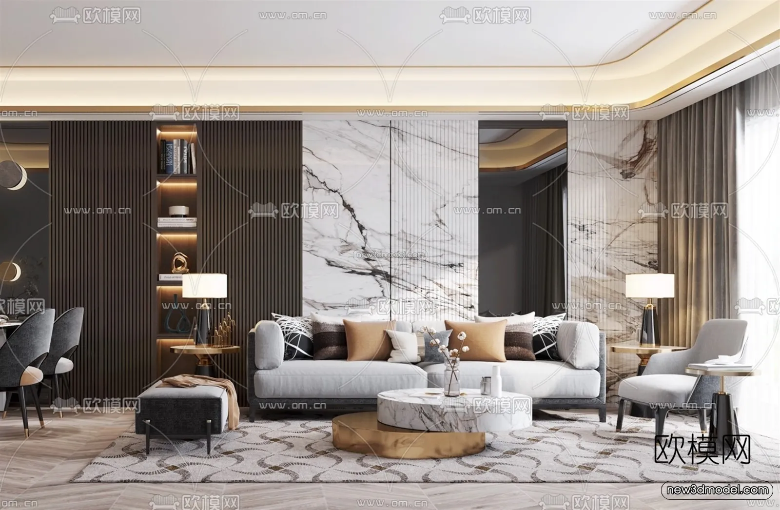 Modern Style Interior 3D Blocks - Living Room 3D Model - 011